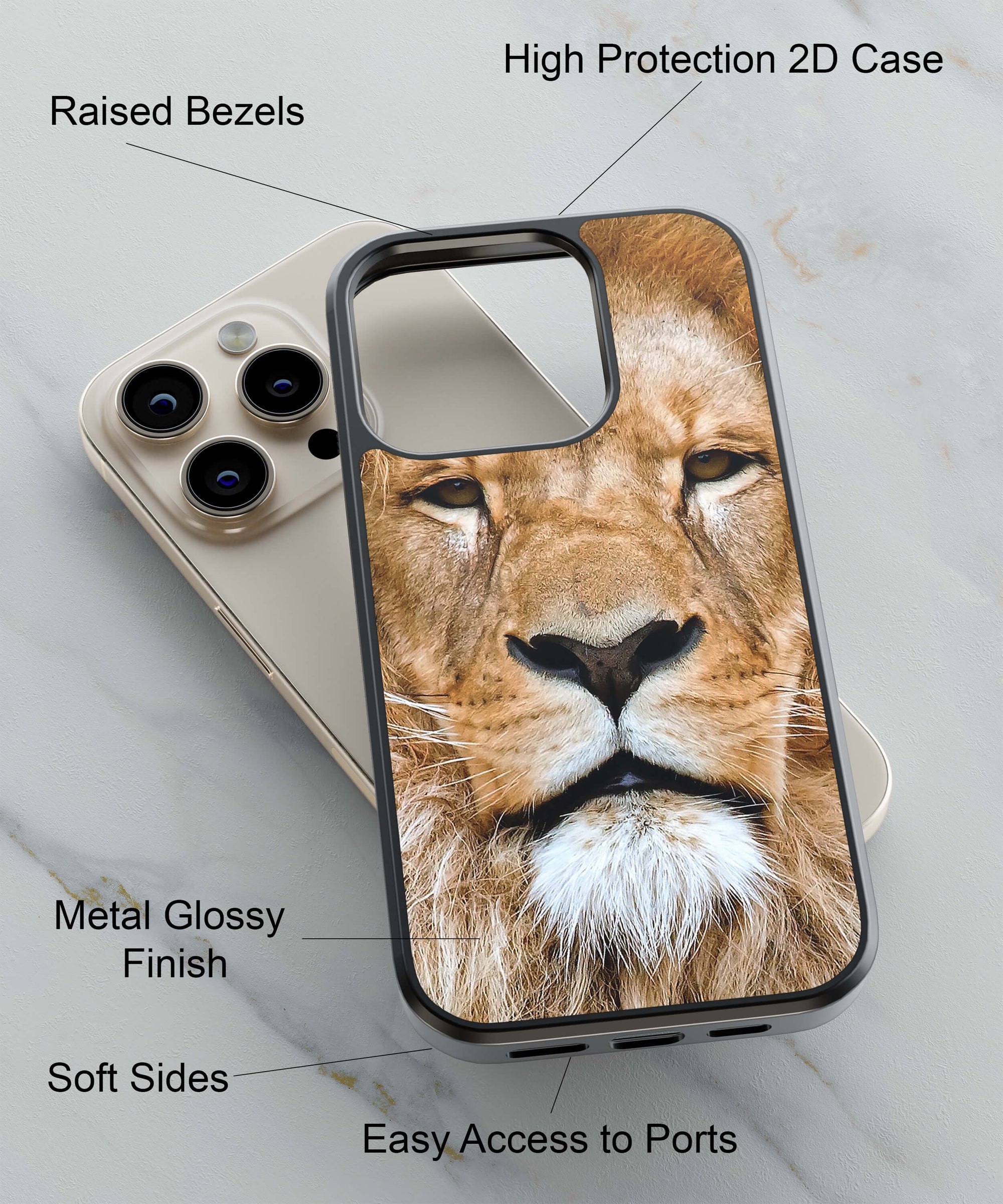 Portrait of Lion Back Cover for 2D Hybrid TPU And Metal CaseW0511Hybrid Metal TPU