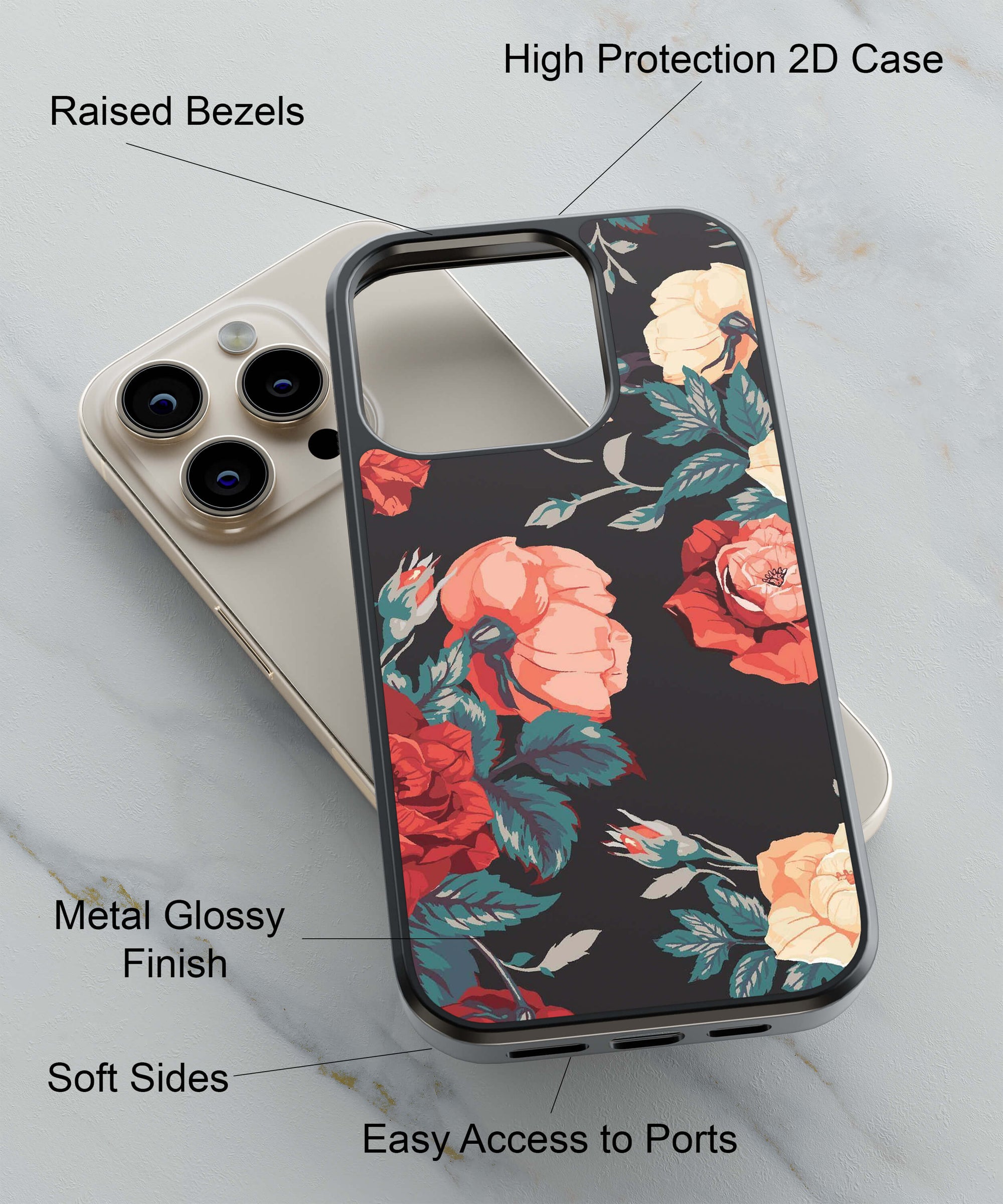 Premium Flowers Back Cover for 2D Hybrid TPU And Metal CasePS1340Hybrid Metal TPU