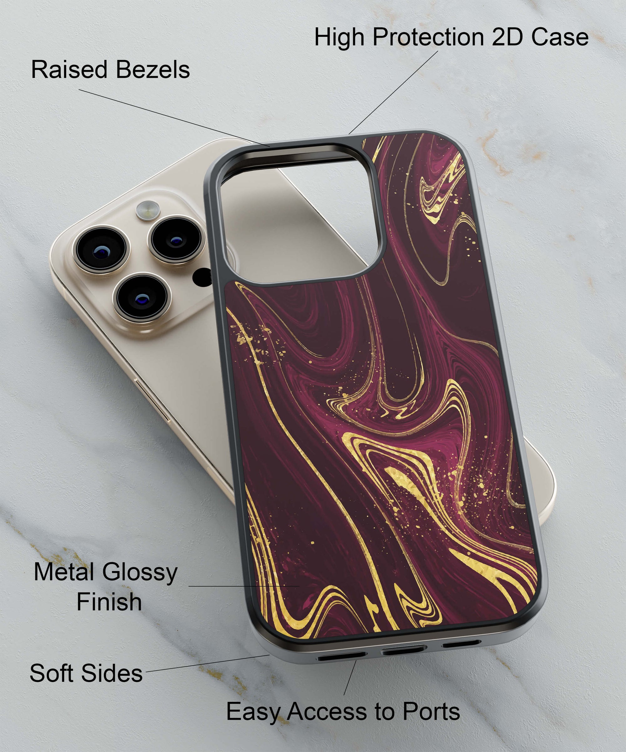 Premium Marble Back Cover for 2D Hybrid TPU And Metal CaseIK0026Hybrid Metal TPU