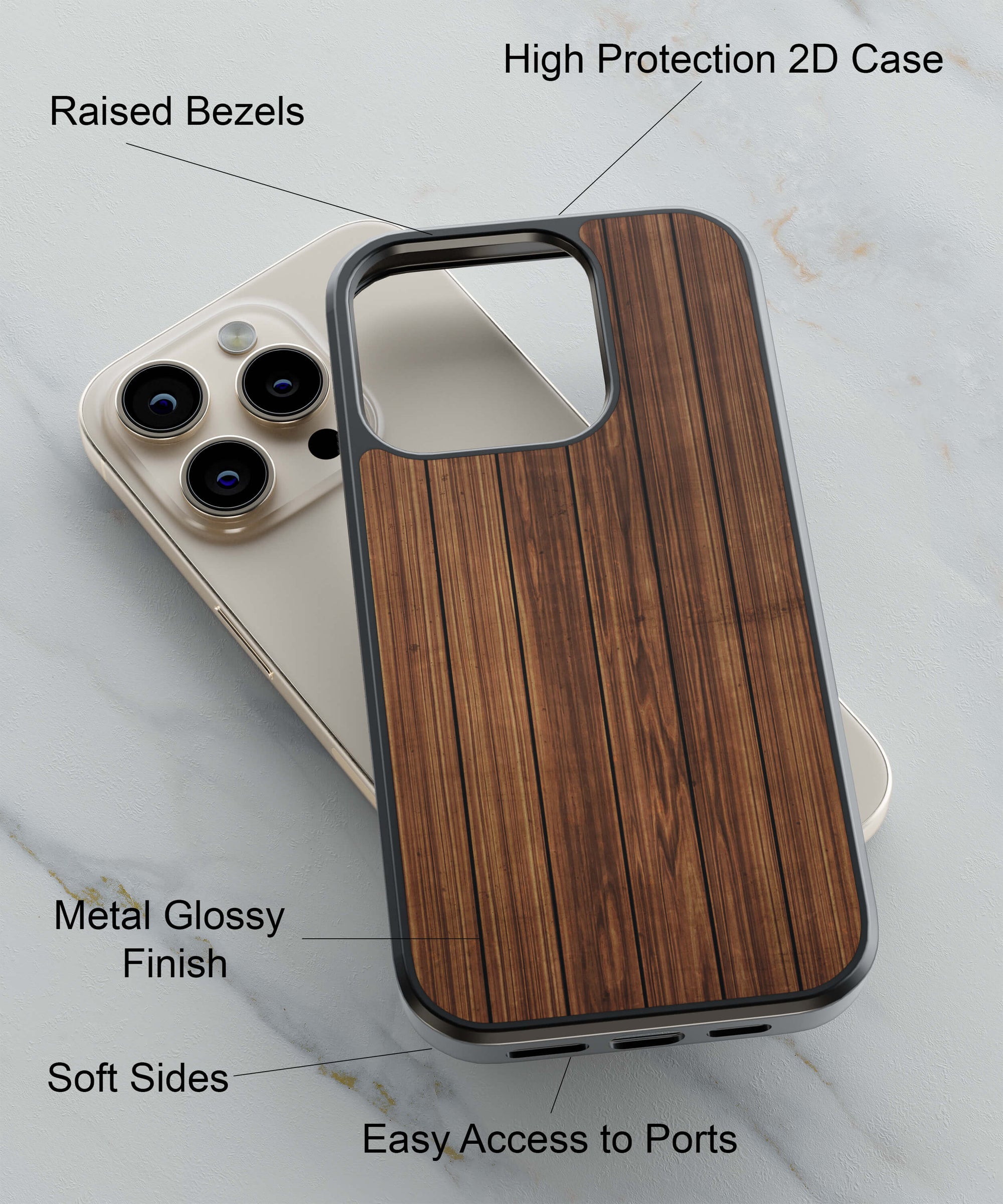 Printed Wooden Pattern Back Cover for 2D Hybrid TPU And Metal CaseA0100Hybrid Metal TPU