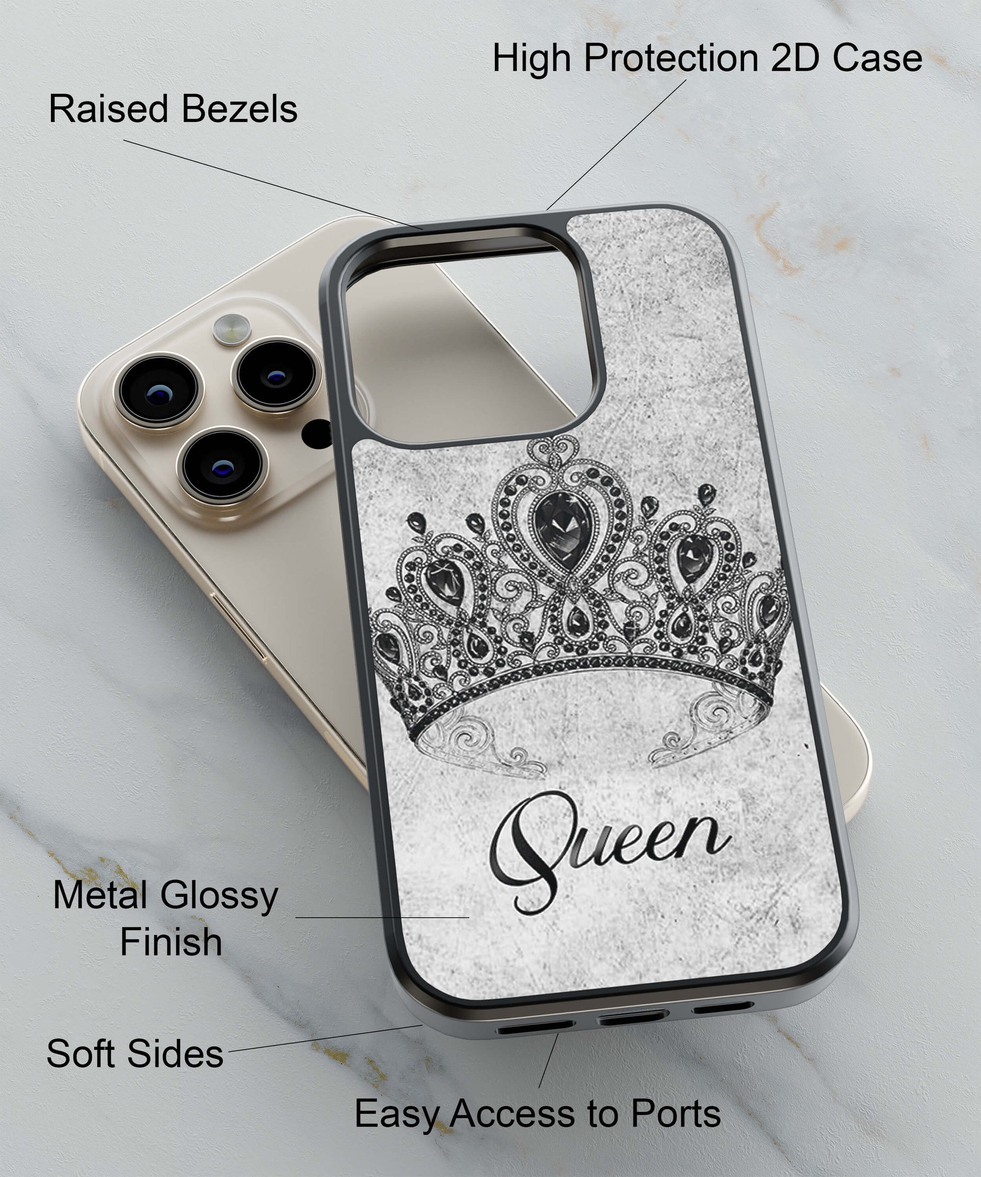 Queen Back Cover for 2D Hybrid TPU And Metal CaseBT0231Hybrid Metal TPU