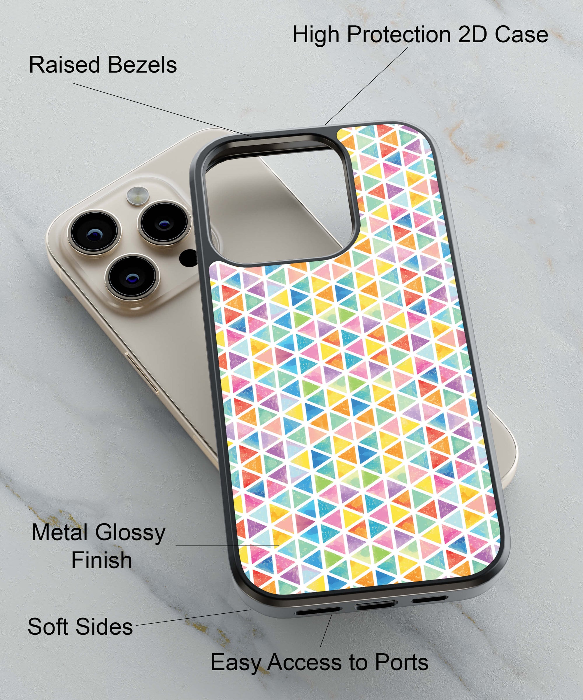 Rainbow Traingles Back Cover for 2D Hybrid TPU And Metal CaseGF0031Hybrid Metal TPU