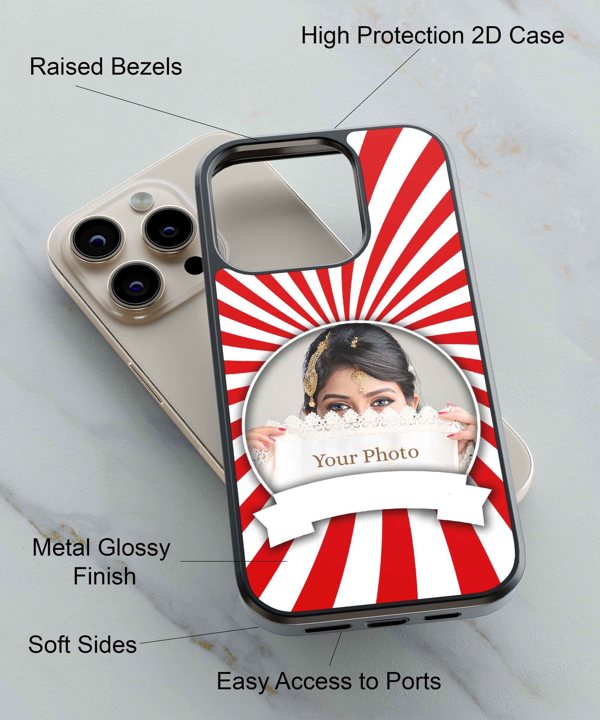 Red and White Frame Back Cover for 2D Hybrid TPU And Metal CaseA0527Hybrid Metal TPU