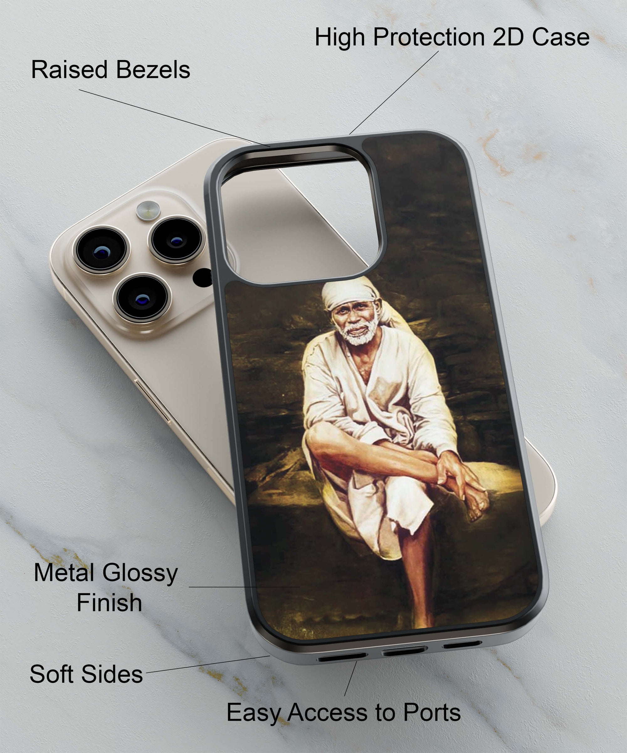 Sai Baba Sitting On Stone Back Cover for 2D Hybrid TPU And Metal CaseD1542Hybrid Metal TPU