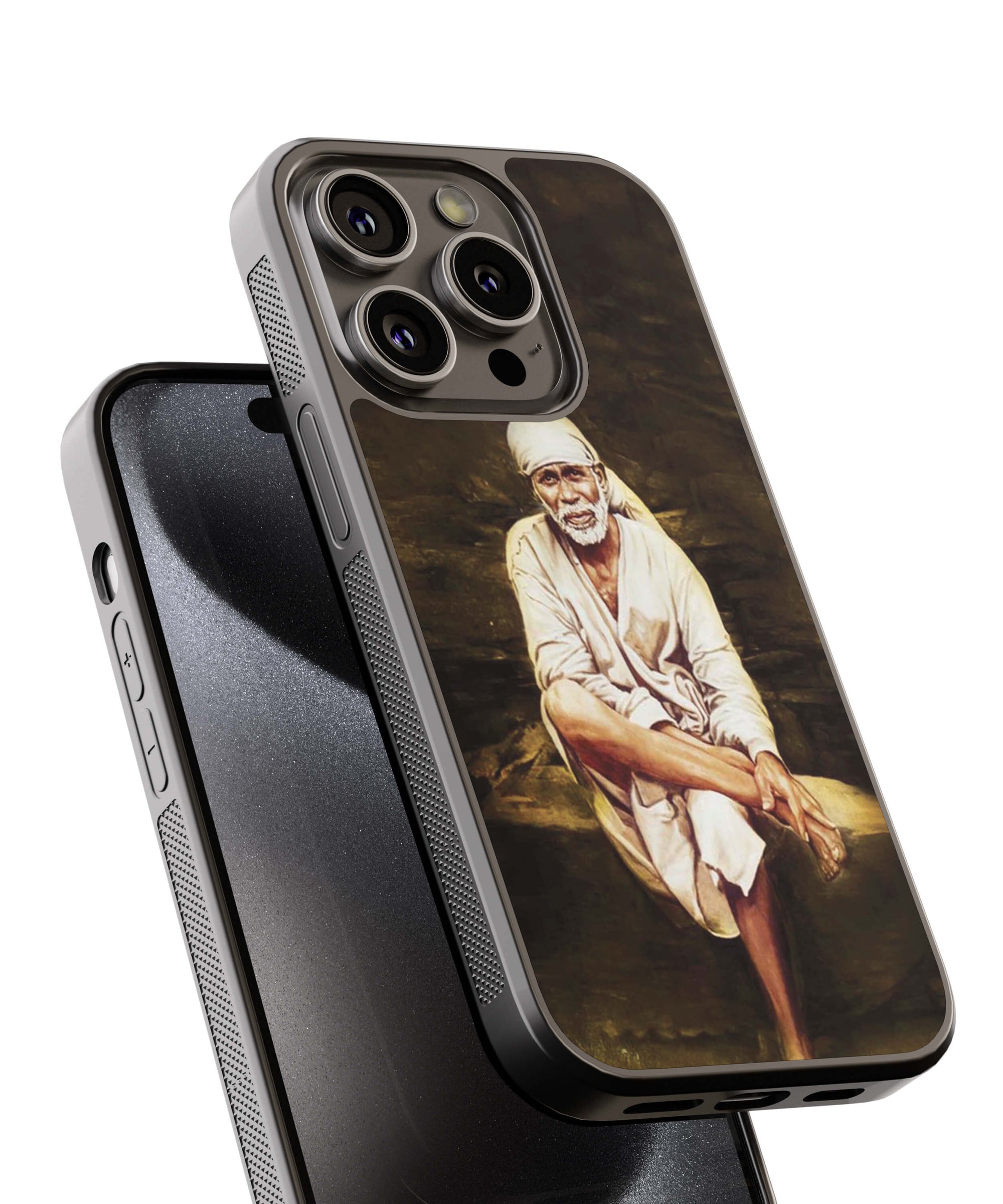 Sai Baba Sitting On Stone Back Cover for 2D Hybrid TPU And Metal CaseD1542Hybrid Metal TPU