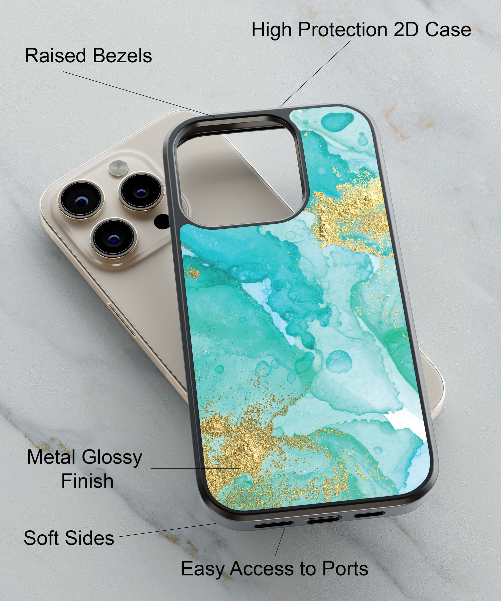 Sea Gold Back Cover for 2D Hybrid TPU And Metal CaseGF0032Hybrid Metal TPU