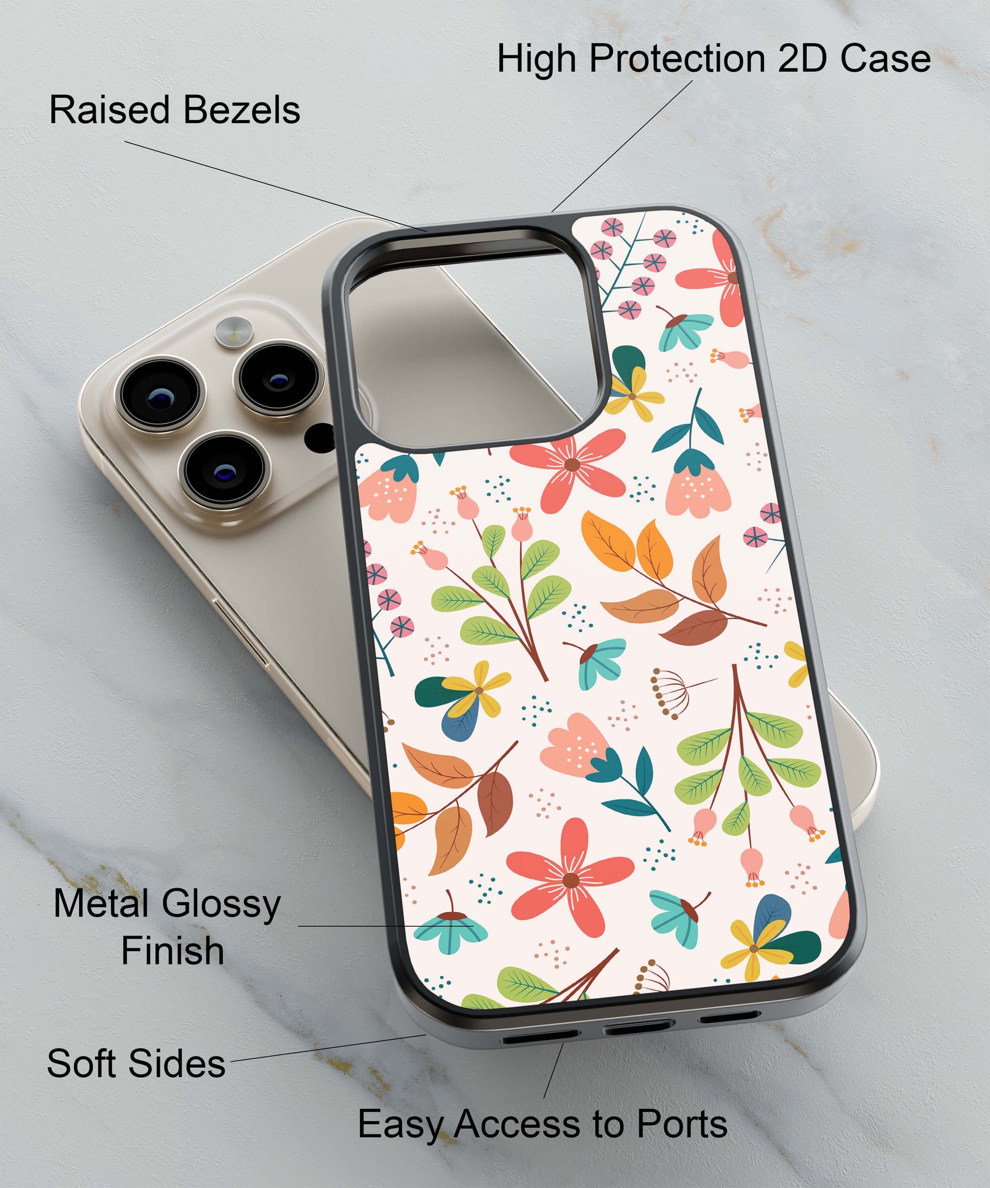 Soothing Flowers Back Cover for 2D Hybrid TPU And Metal CaseIK0046Hybrid Metal TPU