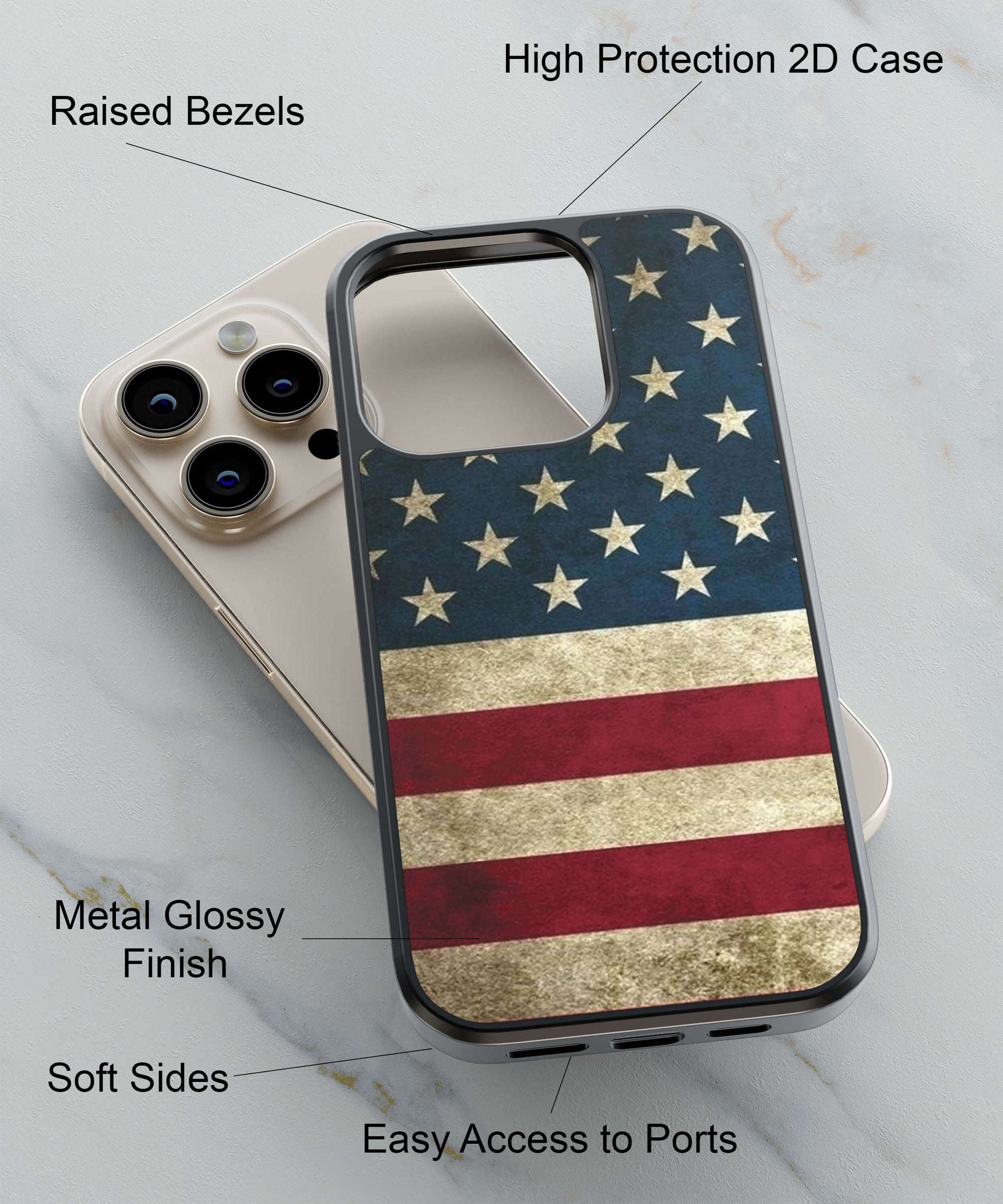 US Flag Theme Back Cover for 2D Hybrid TPU And Metal CaseD2083Hybrid Metal TPU