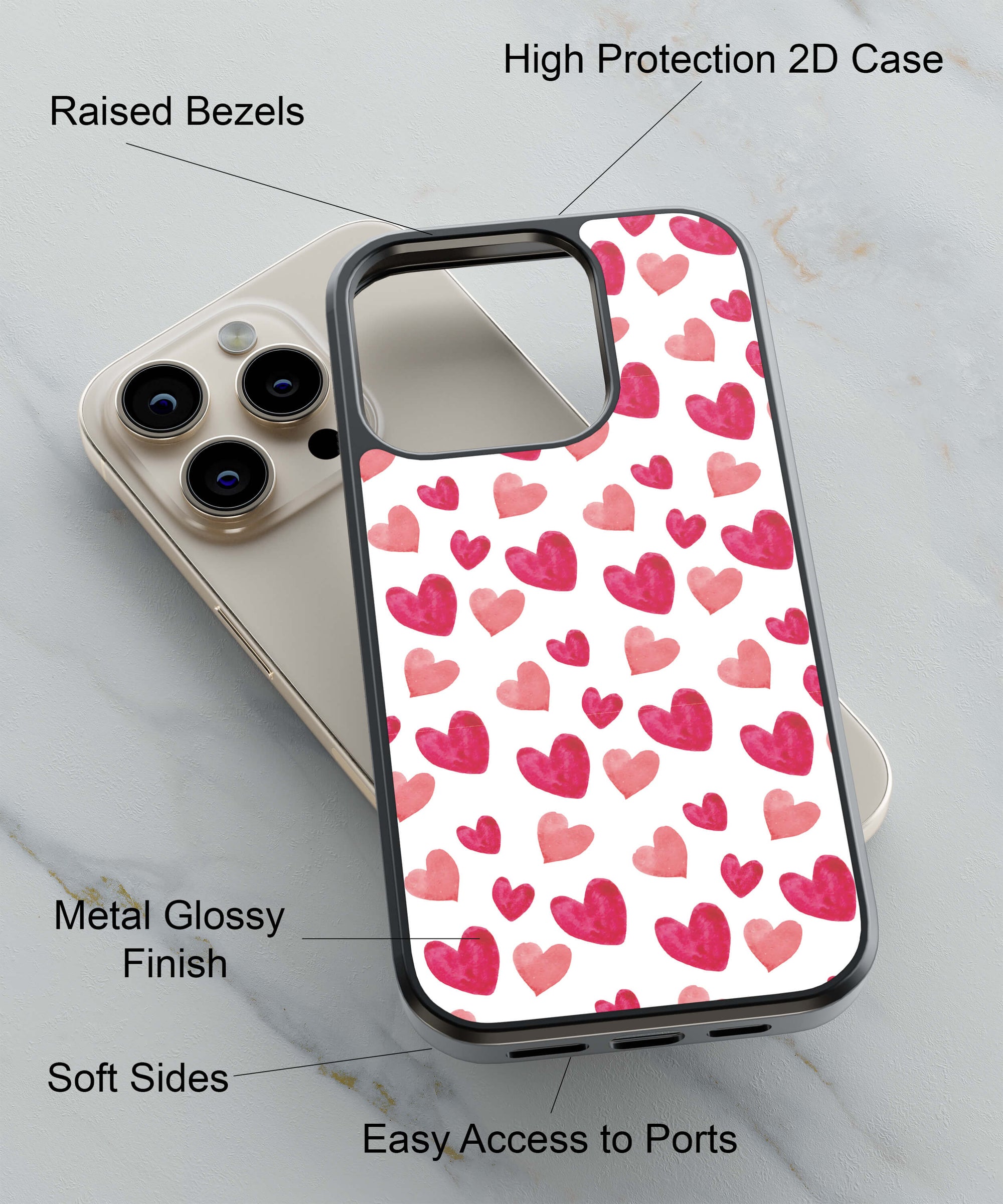 Watercolour Hearts Back Cover for 2D Hybrid TPU And Metal CaseGF0019Hybrid Metal TPU