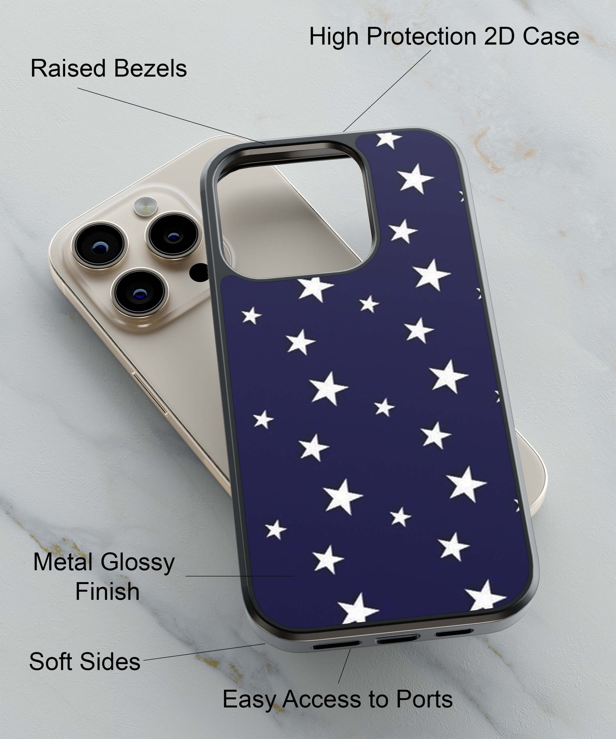 White Stars On A Blue Background Galaxy Pattern Back Cover for 2D Hybrid TPU And Metal CaseBT0015Hybrid Metal TPU