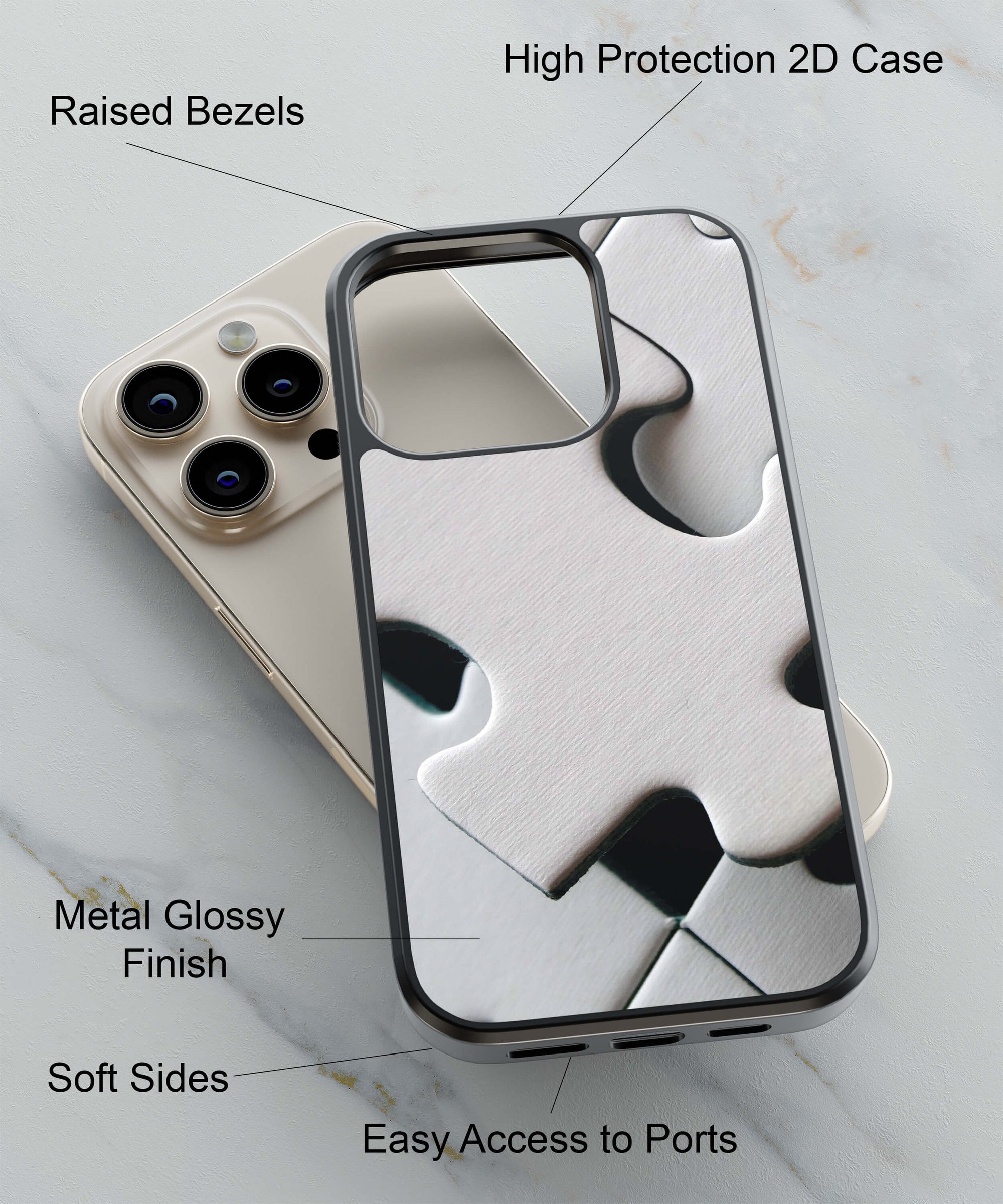 White Stylish Puzzle Back Cover for 2D Hybrid TPU And Metal CaseG0238Hybrid Metal TPU