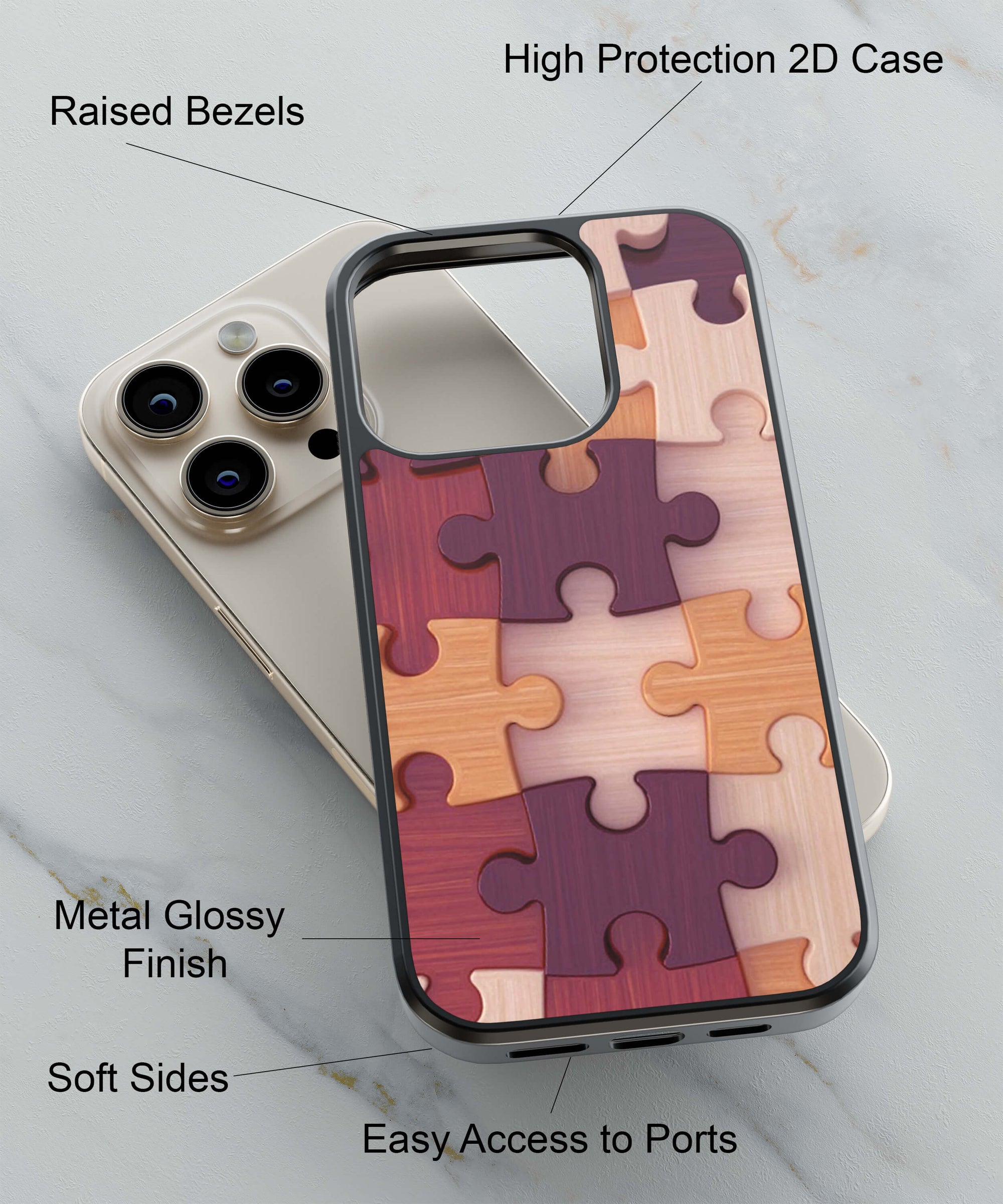 Wooden Jigsaw Back Cover for 2D Hybrid TPU And Metal CaseD2046Hybrid Metal TPU