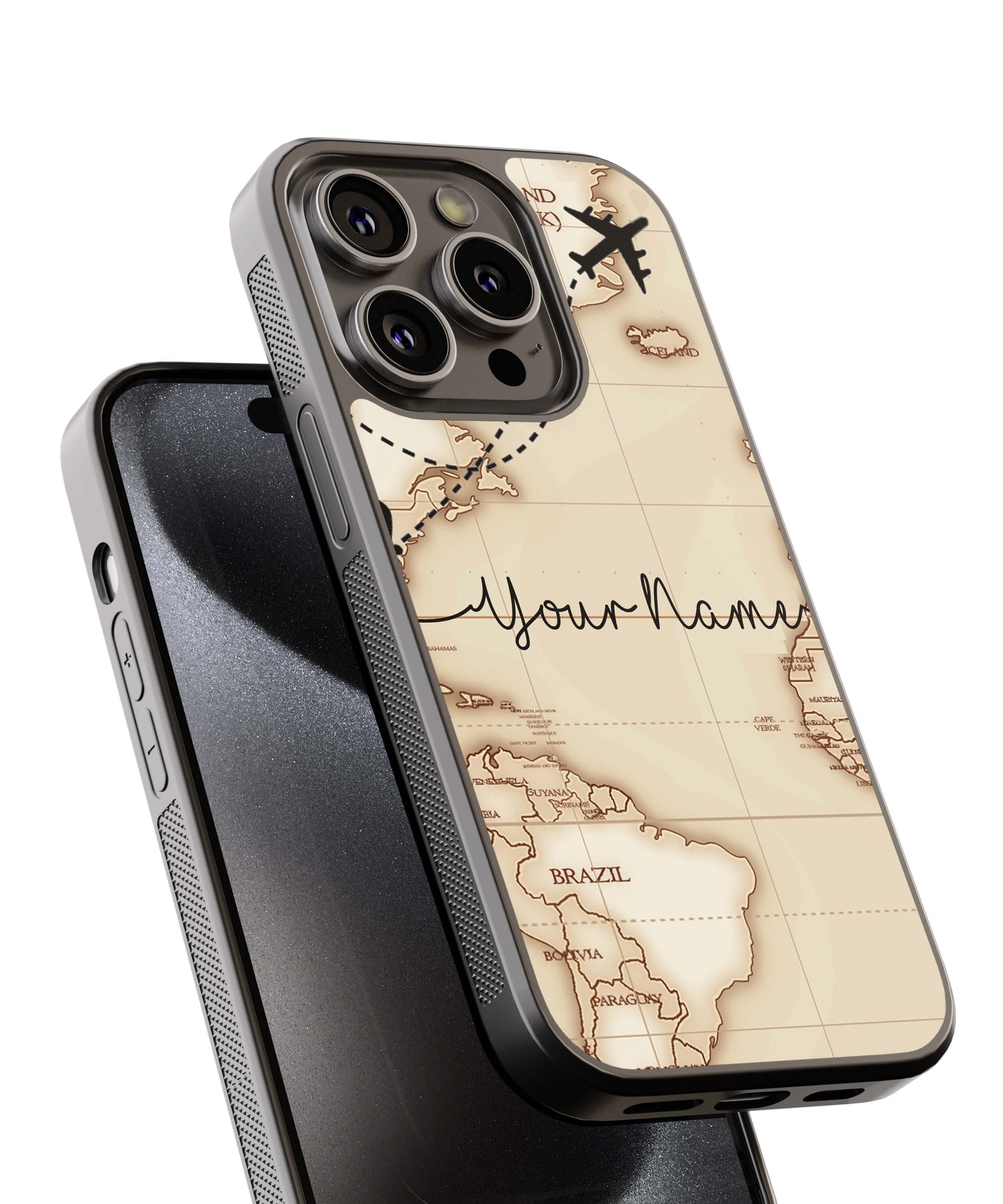 World Map with Name Back Cover for 2D Hybrid TPU And Metal CaseIK5003Hybrid Metal TPU