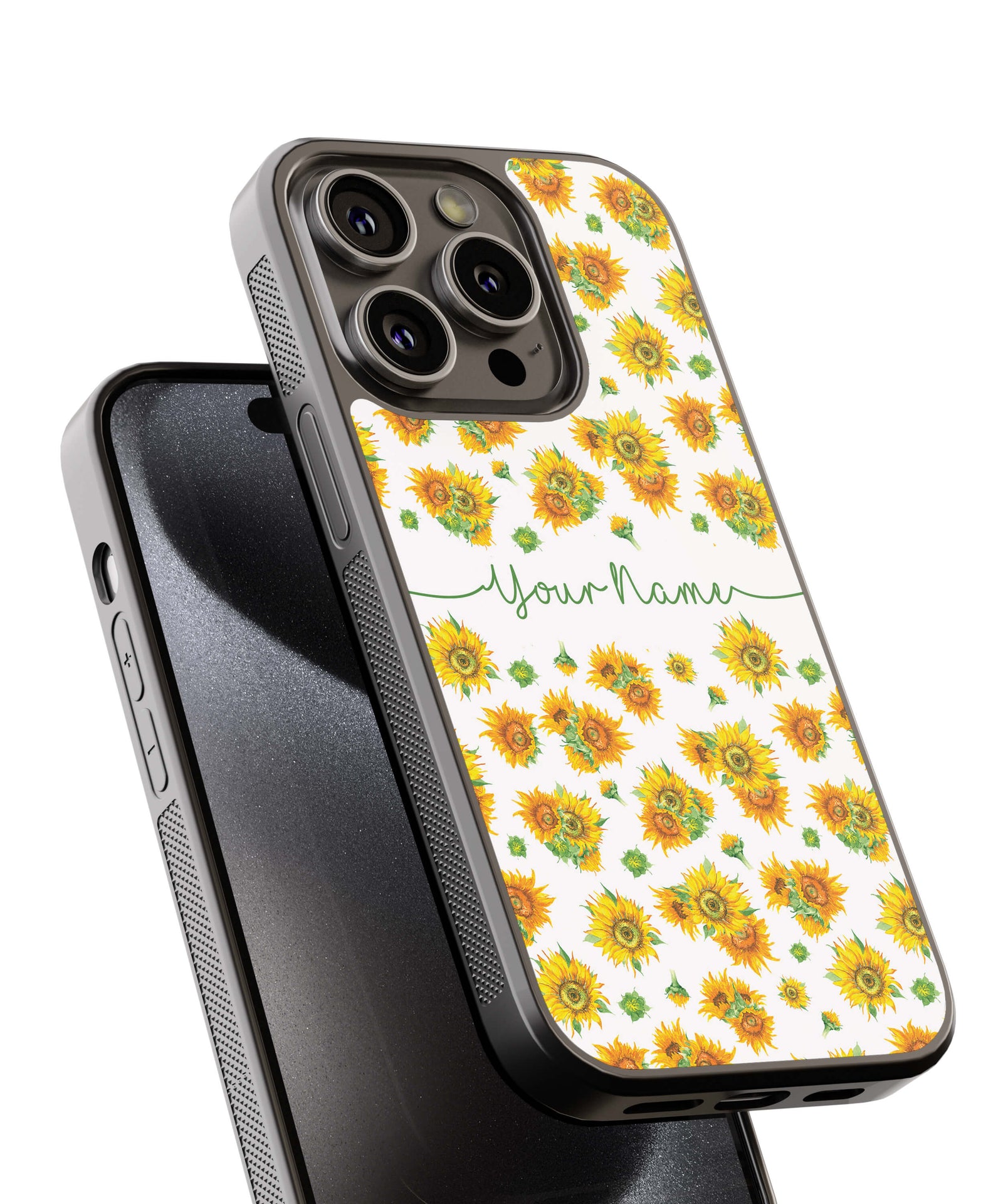 Yellow Flowers with Name Back Cover for 2D Hybrid TPU And Metal CaseIK5006Hybrid Metal TPU