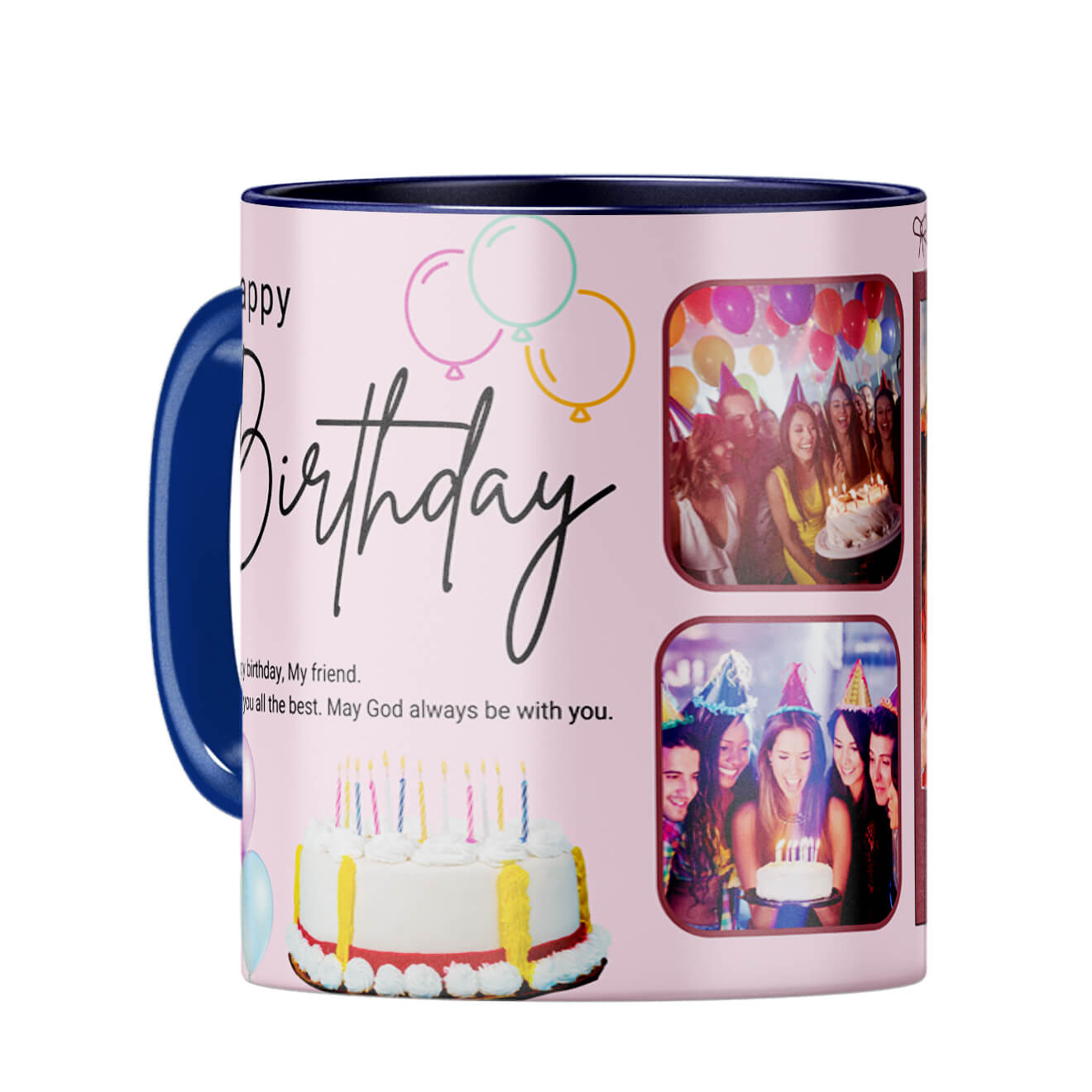 Birthday Photo Collage Coffee Mug Dark Blue