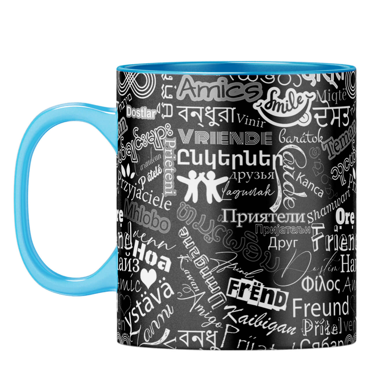 Friend in All Languages Coffee Mug Light Blue