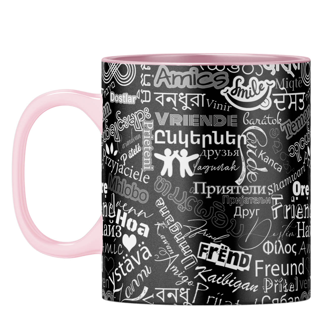 Friend in All Languages Coffee Mug Pink