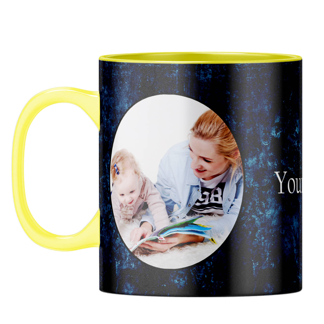 Photo on Blue Coffee Mug Yellow