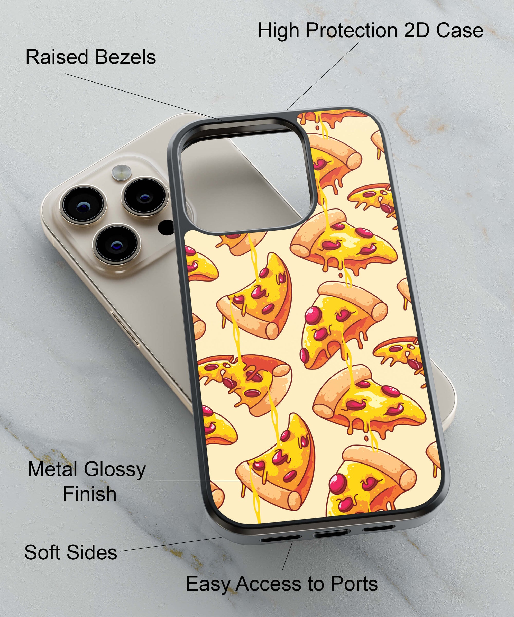 Yummy Pizza Pattern Back Cover for 2D Hybrid TPU And Metal CaseIK0018Hybrid Metal TPU