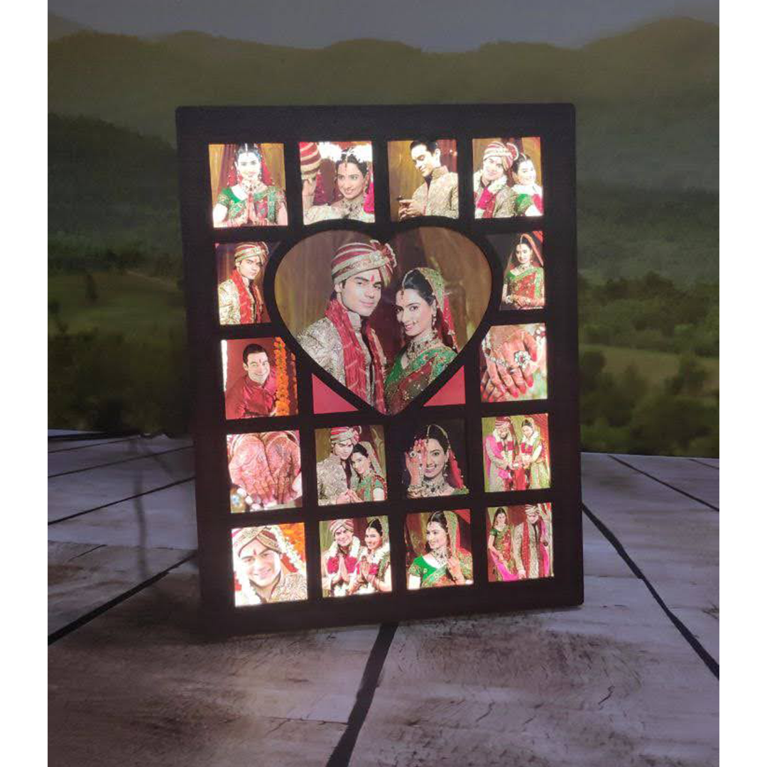 LED Collage Frame (Centre Heart with Squares)