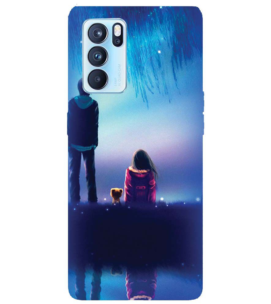 BT0106-A Girl And Boy With Blue Night Background Back Cover for Oppo Reno6 5G