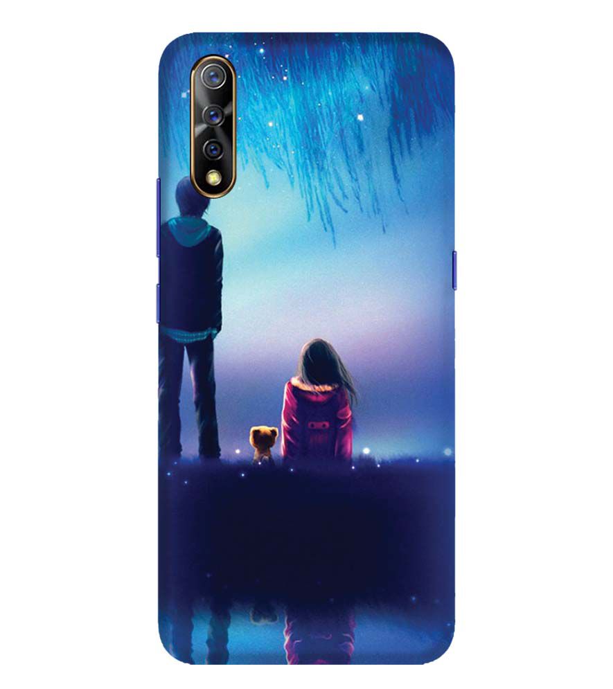 BT0106-A Girl And Boy With Blue Night Background Back Cover for Vivo S1