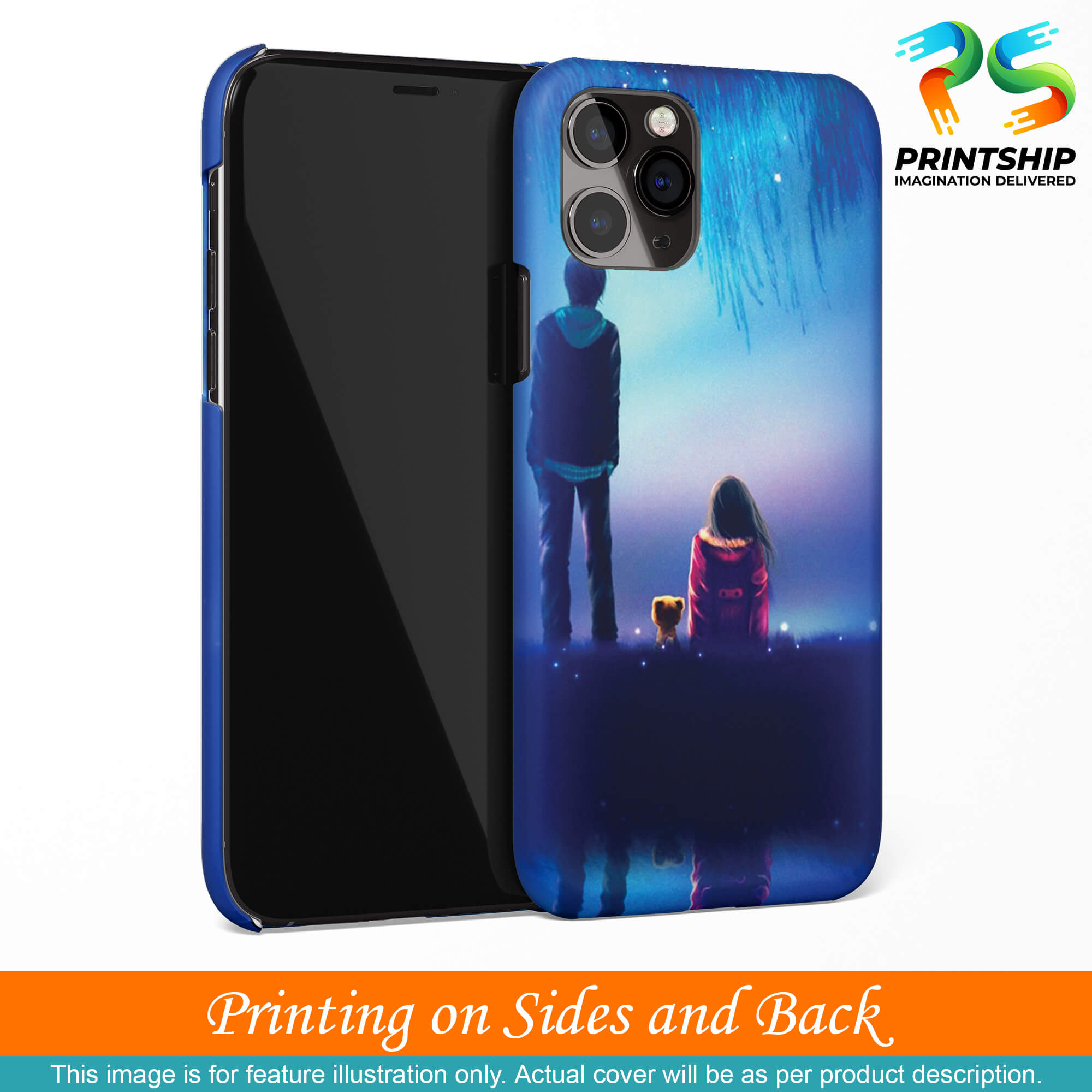 BT0106-A Girl And Boy With Blue Night Background Back Cover for Xiaomi Redmi Note 9-Image3