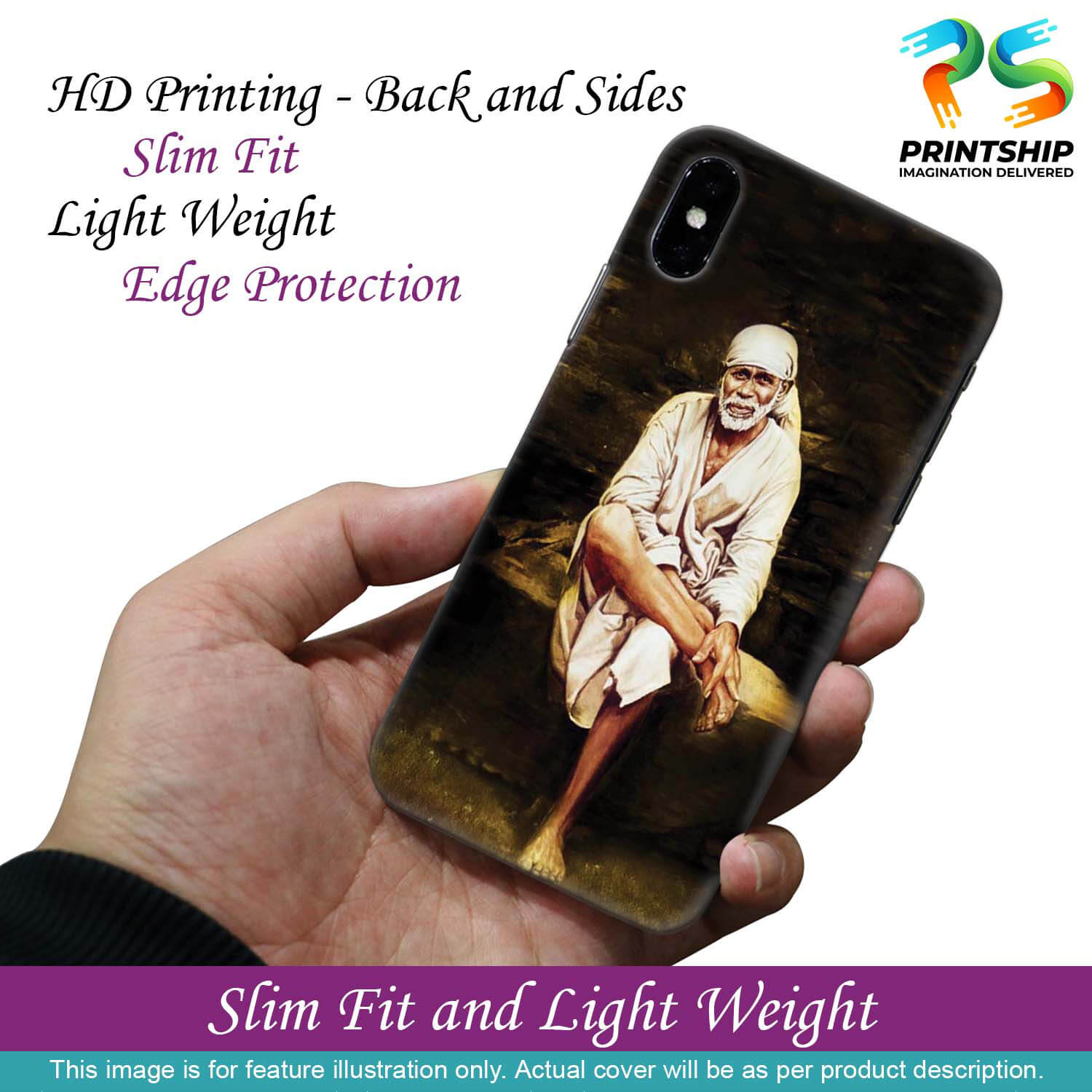 D1542-Sai Baba Sitting On Stone Back Cover for Apple iPhone 7-Image2