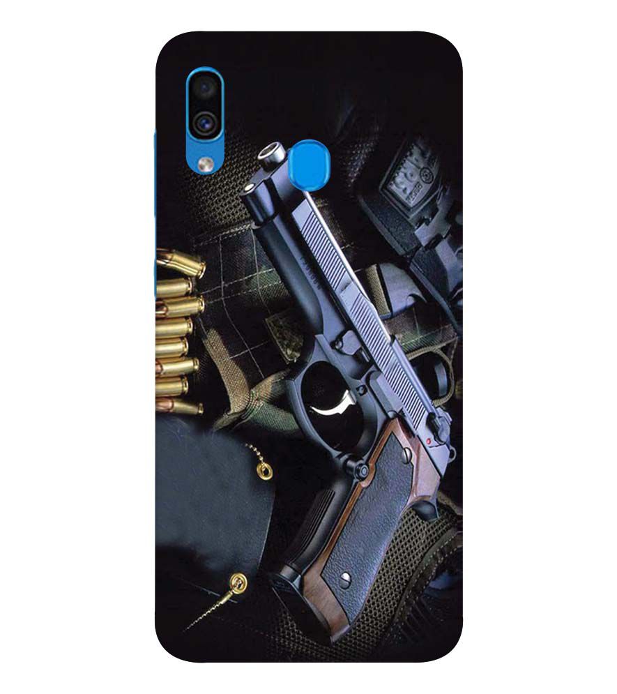 D1624-Guns And Bullets Back Cover for Samsung Galaxy A20