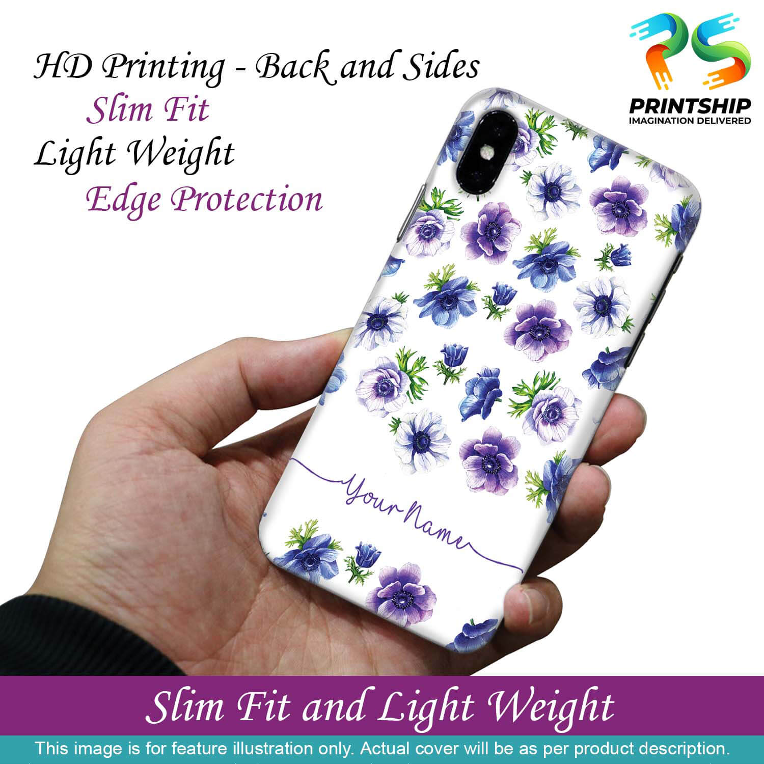 IK5005-Purple Flowers with Name Back Cover for Xiaomi Poco M2