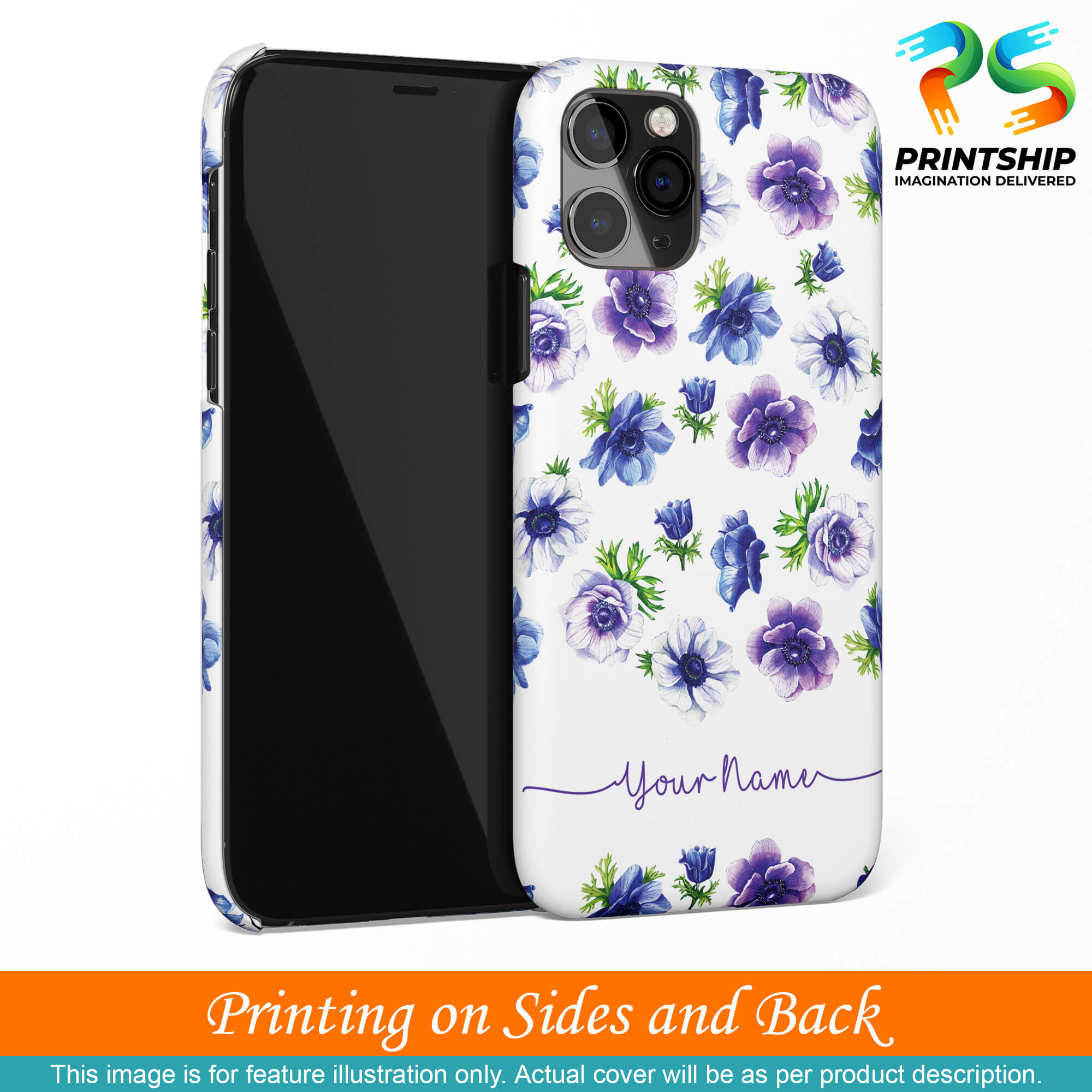 IK5005-Purple Flowers with Name Back Cover for Realme C30-Image3