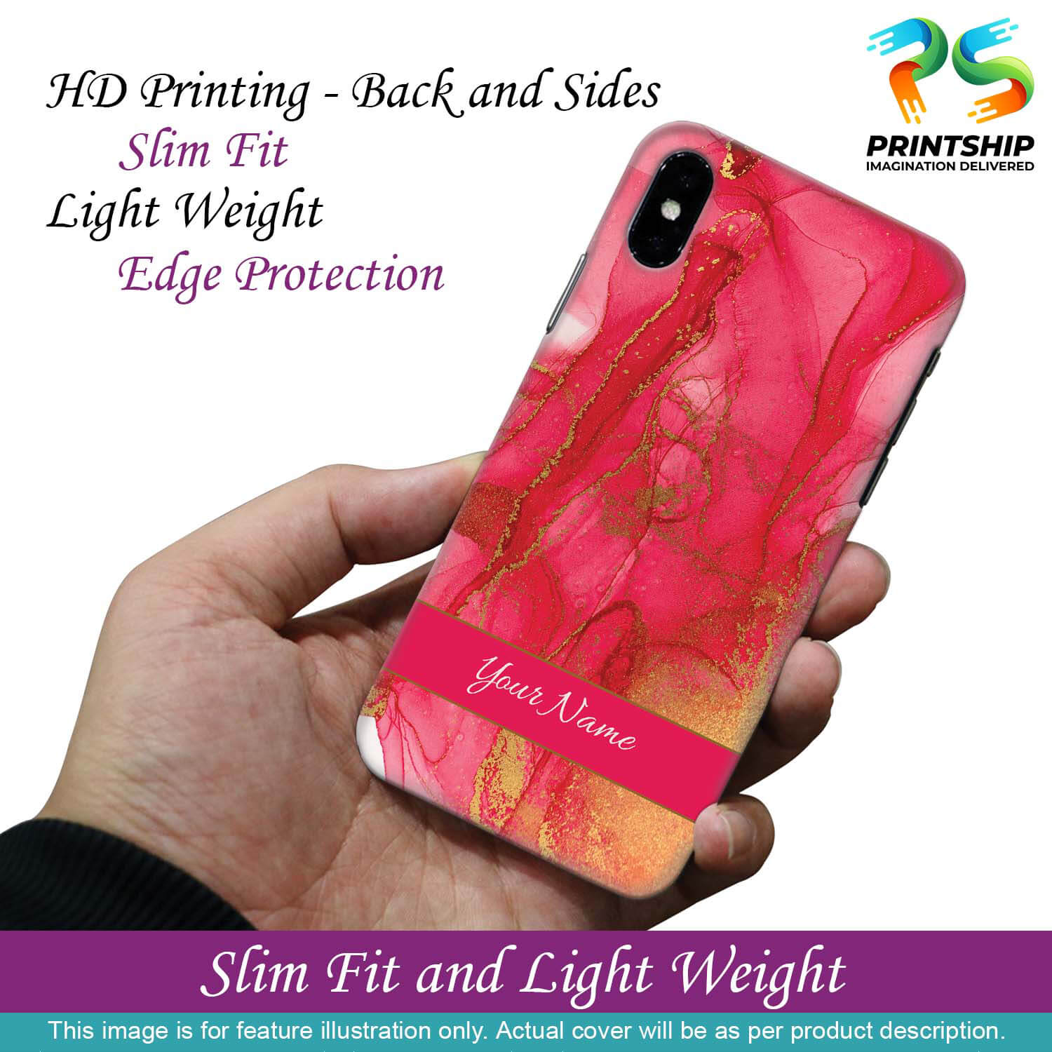 IK5010-Hot Pink Marble with Name Back Cover for Realme Narzo 50A