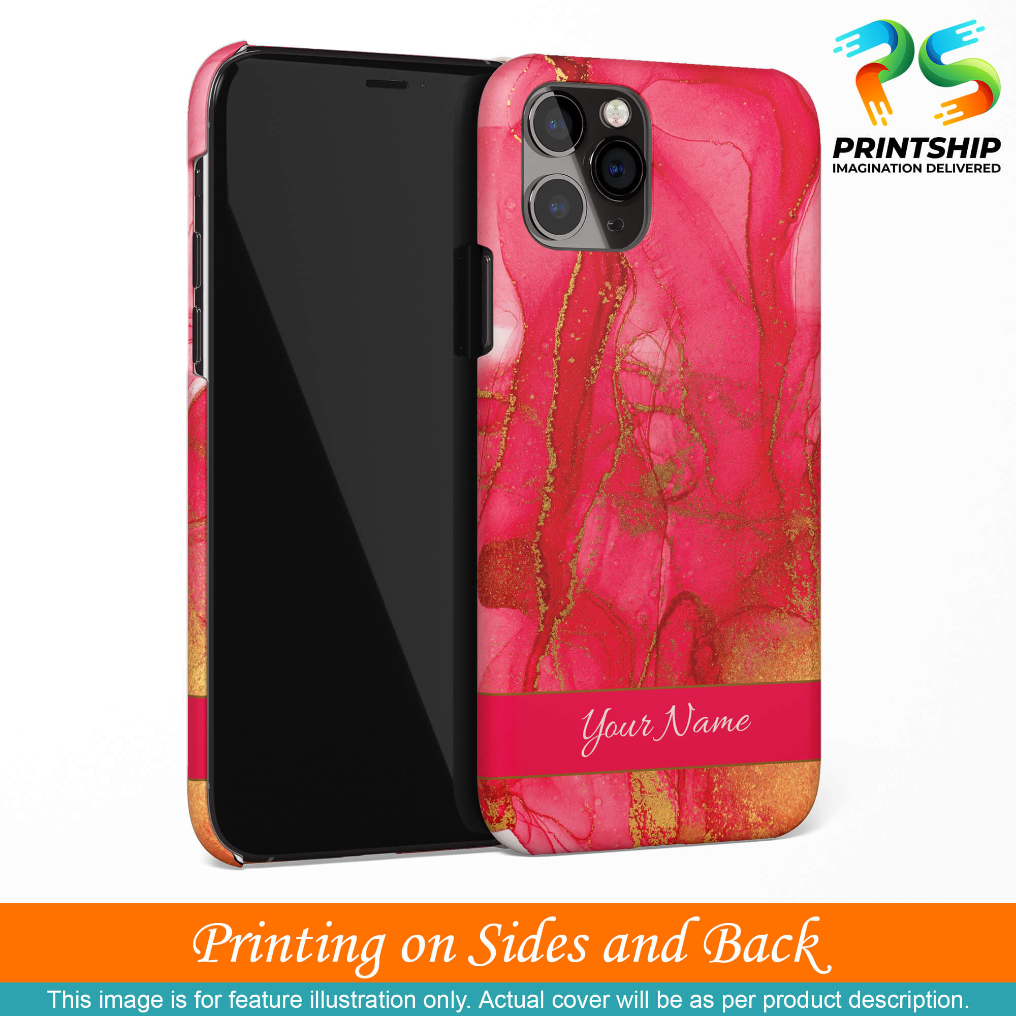 IK5010-Hot Pink Marble with Name Back Cover for Realme 7-Image3