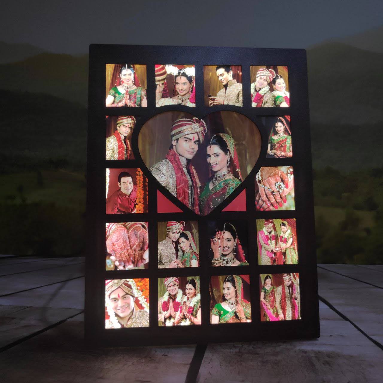 LED Collage Frame (Centre Heart with Squares)