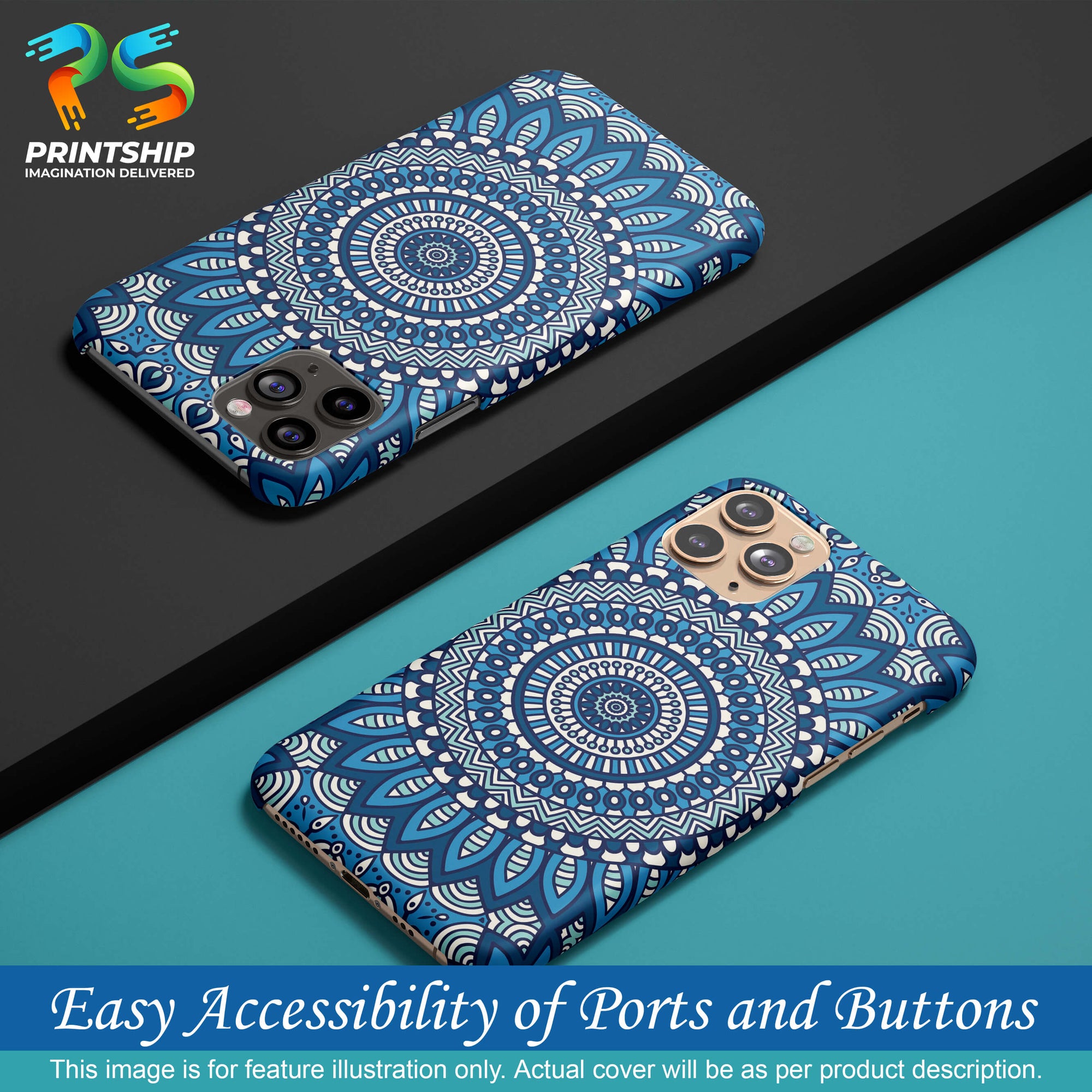 PS1327-Blue Mandala Design Back Cover for Realme 5i-Image5