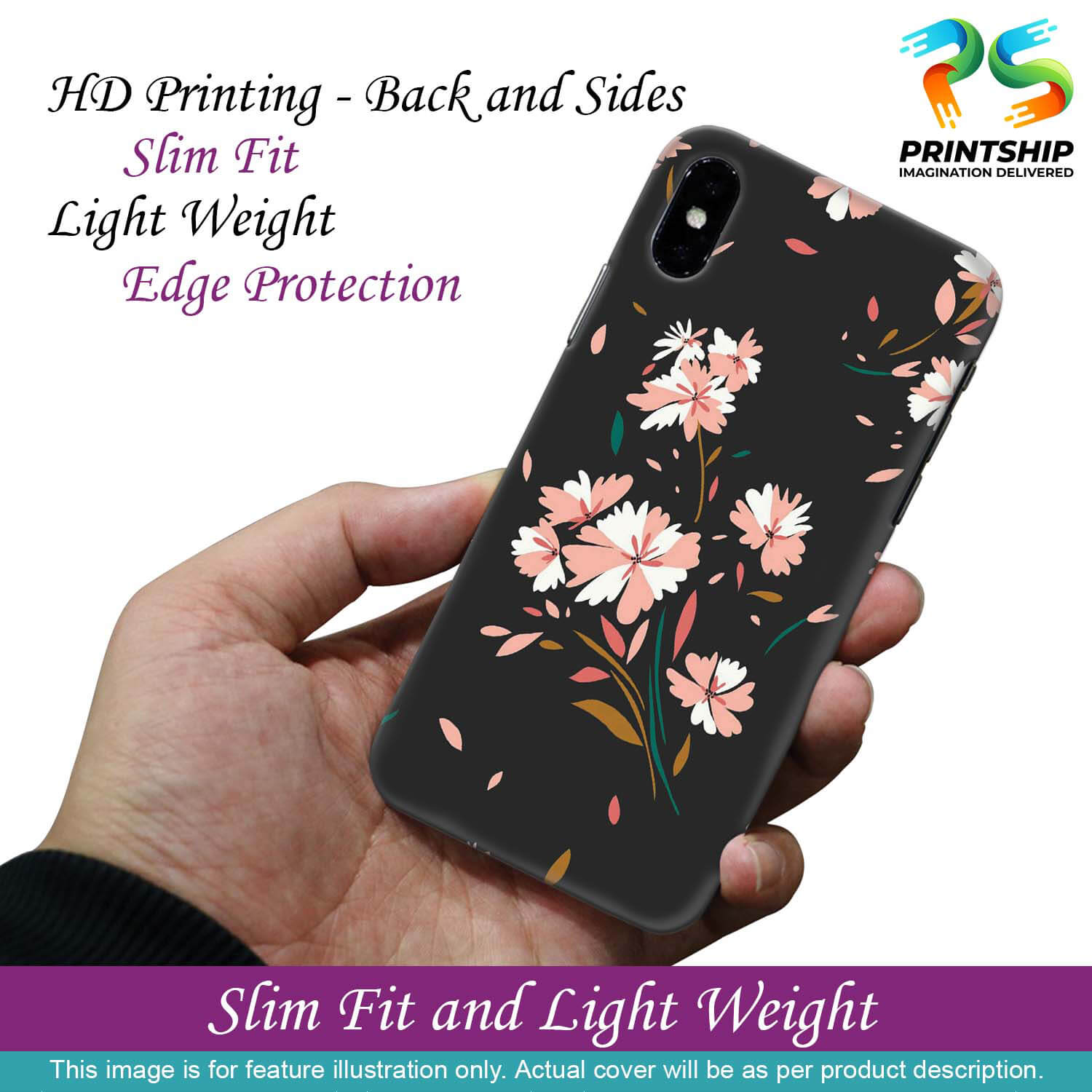 PS1328-Flower Pattern Back Cover for vivo T1 Pro