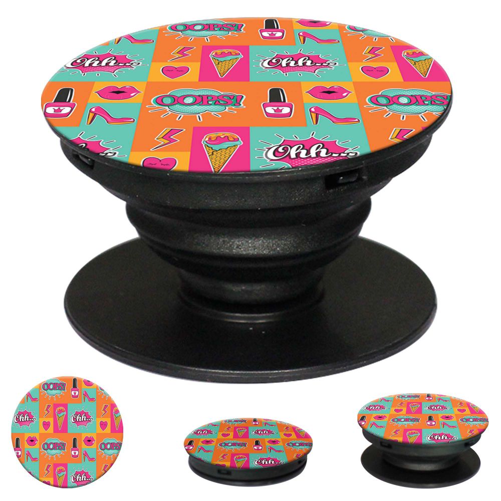 Girlie Lipstick Shoes Pattern Mobile Grip Stand (Black)