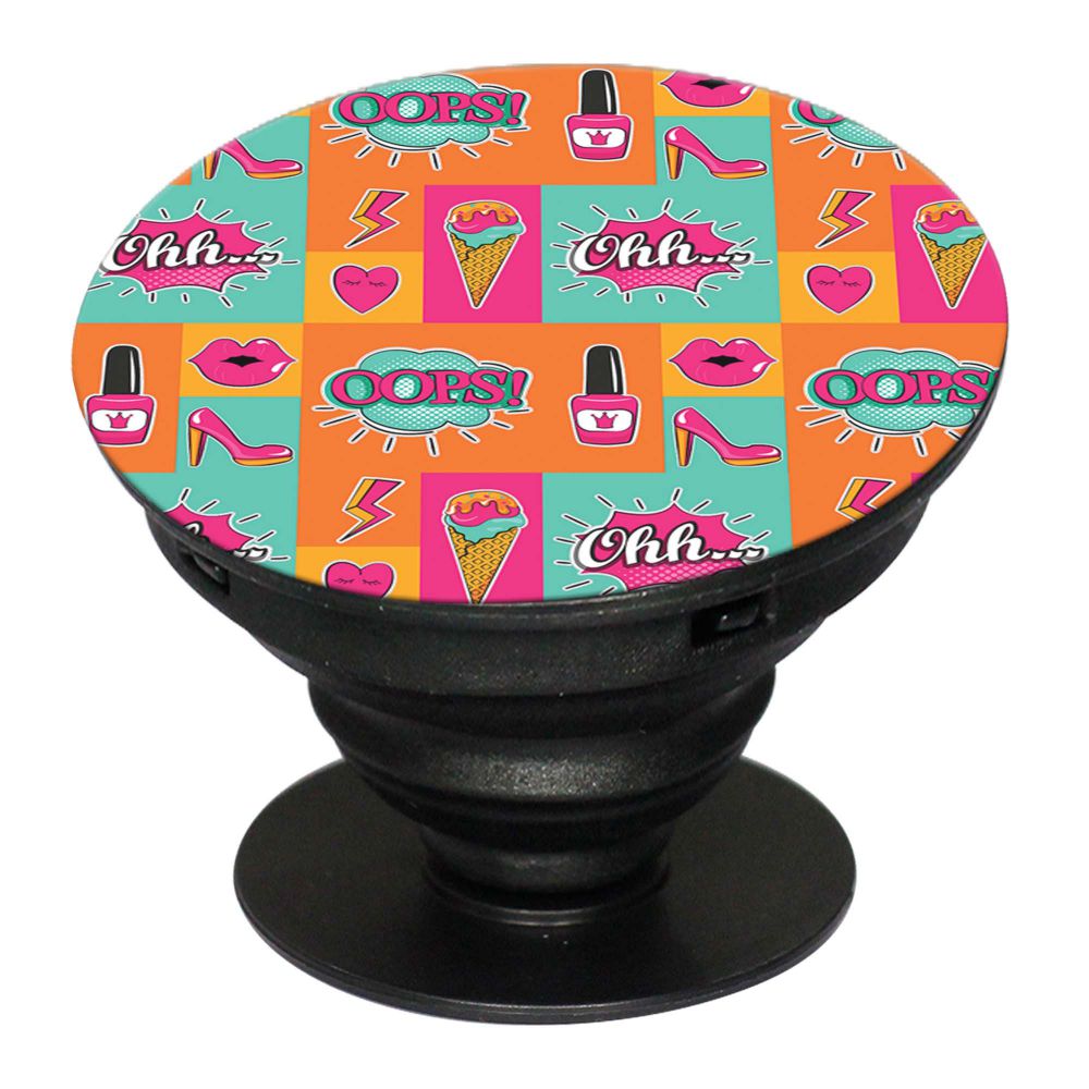 Girlie Lipstick Shoes Pattern Mobile Grip Stand (Black)