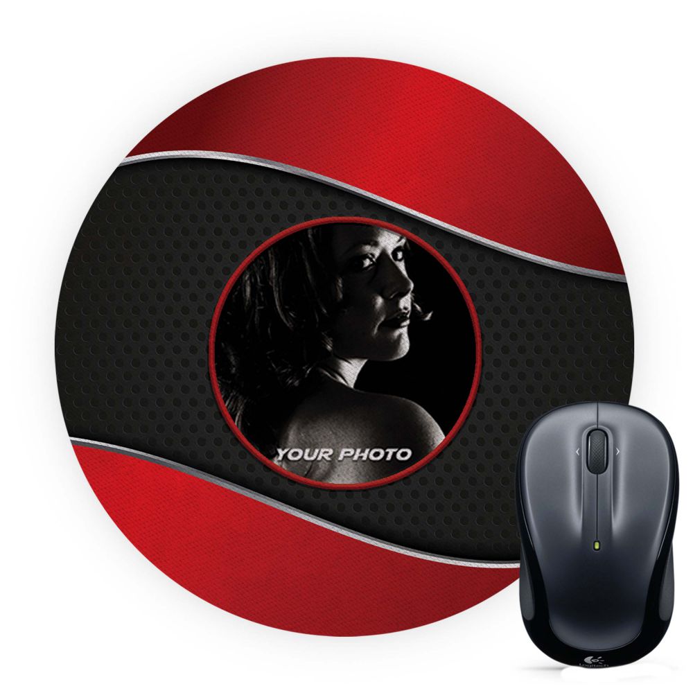 Photo on Wavy Background Mouse Pad (Round)