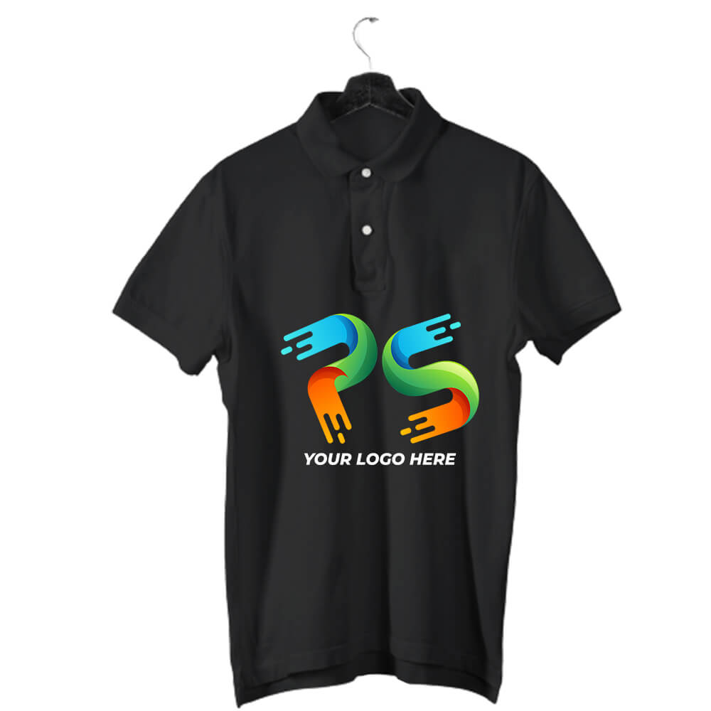 Black Customised Men&#39;s Polo Neck  T-Shirt - Front  Print