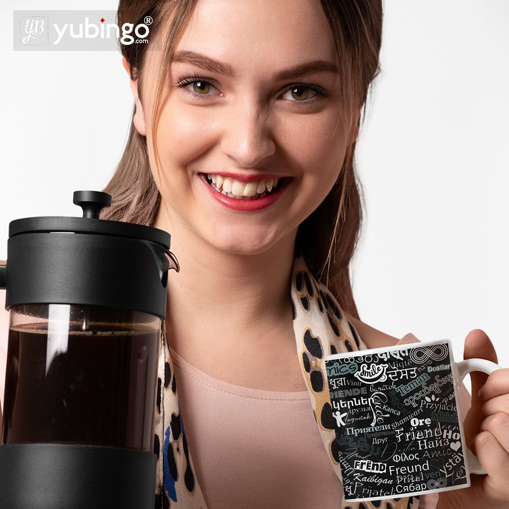 Friend in All Languages Coffee Mug with Coaster and Keychain