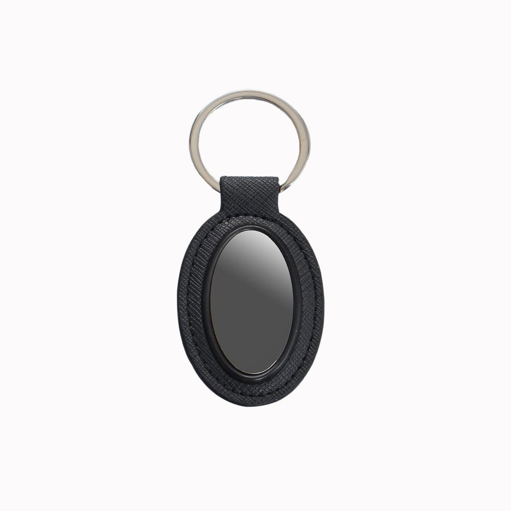 Oval Metal Keychain with PU Base Gunmetal Finish