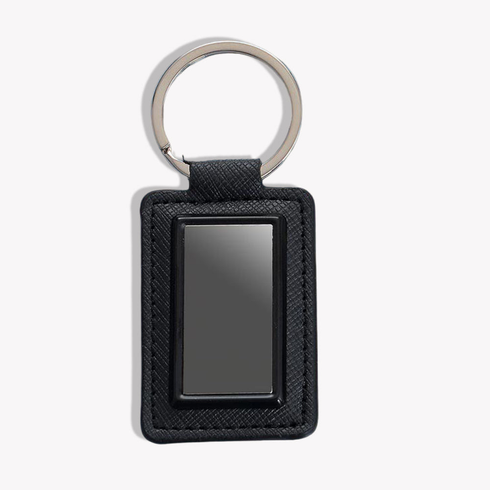 Rectangle Metal Keychain with PU Base Gunmetal Finish