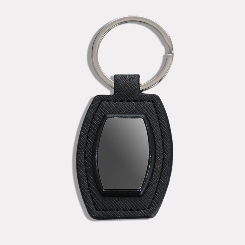 Barrel Shape Metal Keychain with PU Base Gunmetal Finish