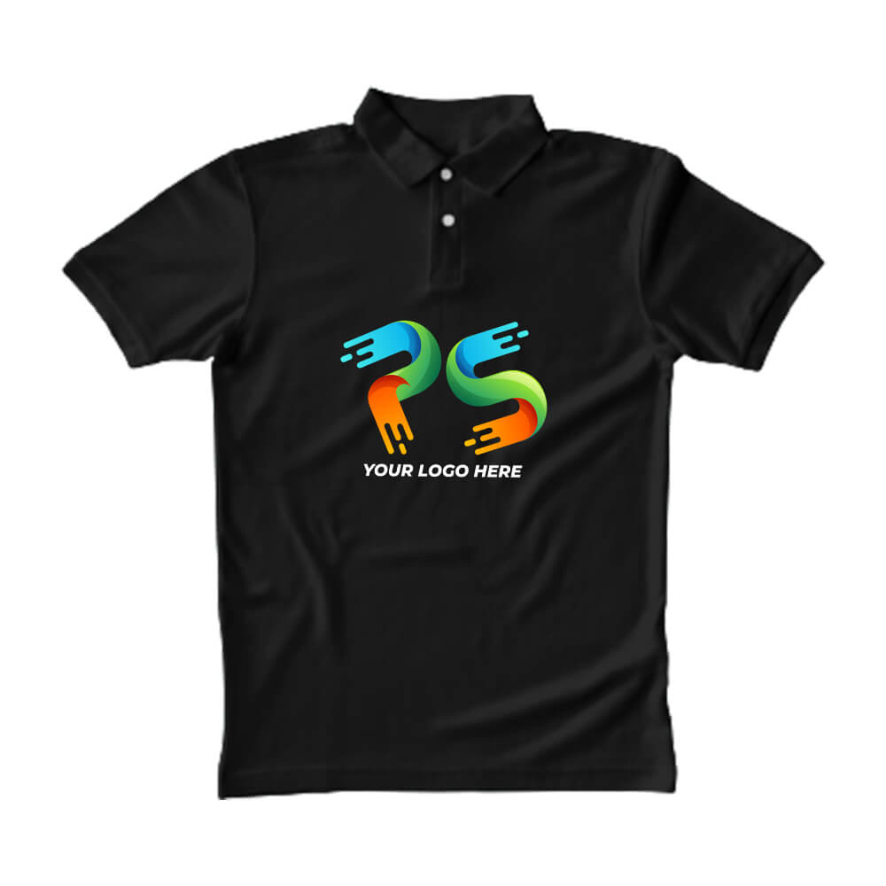 Polo Neck Black Customised Kids T-Shirt - Front Print