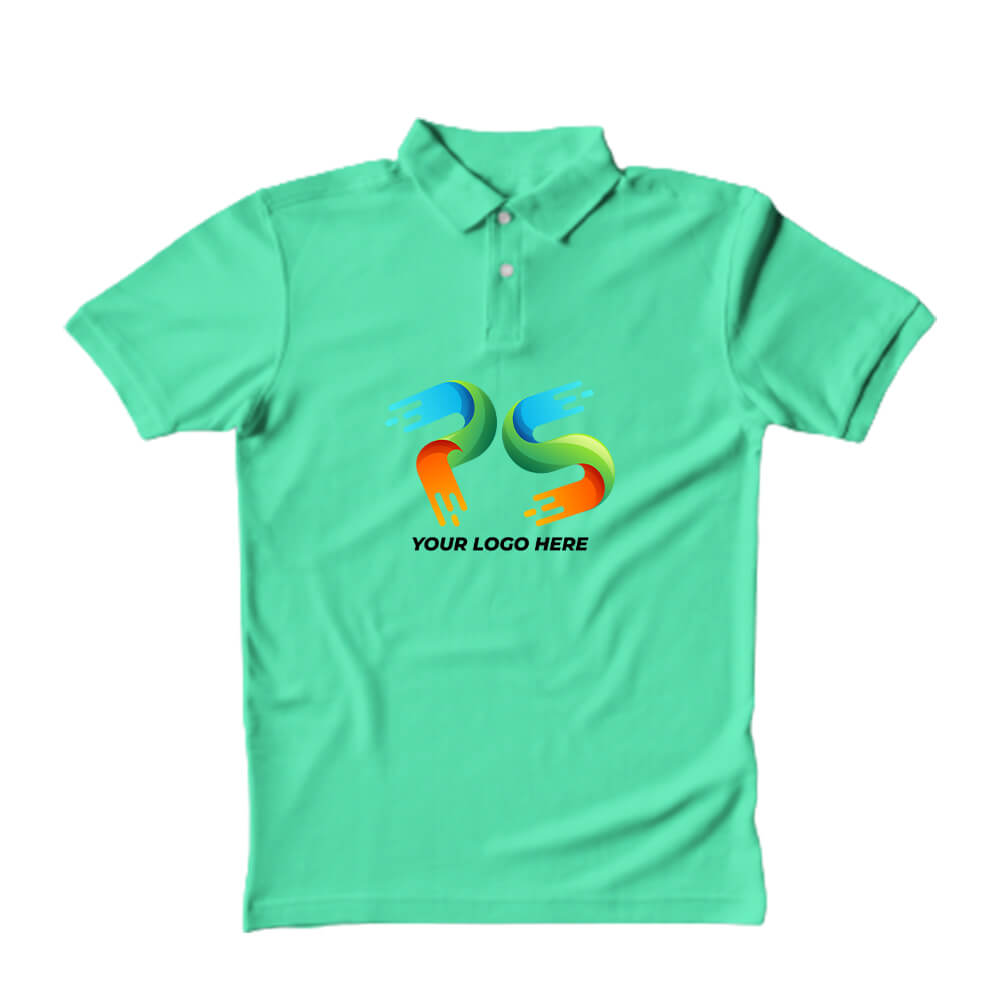 Polo Neck Aqua Melange Customised Kids T-Shirt - Front And Back Print