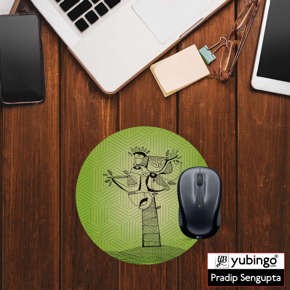 Tree birds Mouse Pad (Round)-Image2