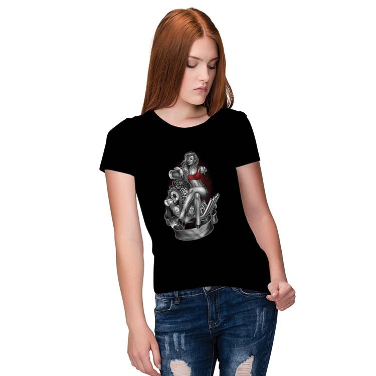 Beauty On Engine Women T-Shirt-Black