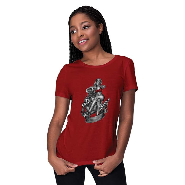 Beauty On Engine Women T-Shirt-Maroon