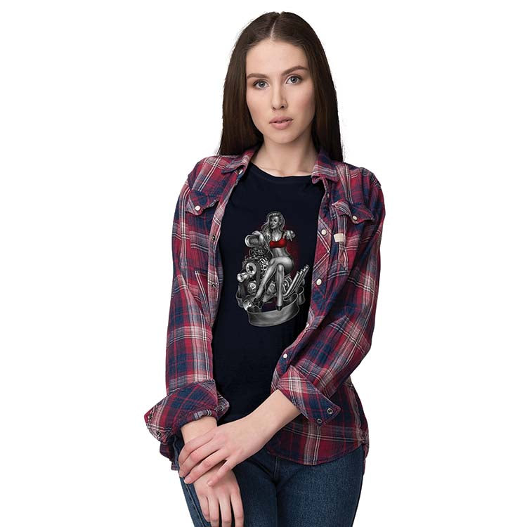 Beauty On Engine Women T-Shirt-Navy Blue